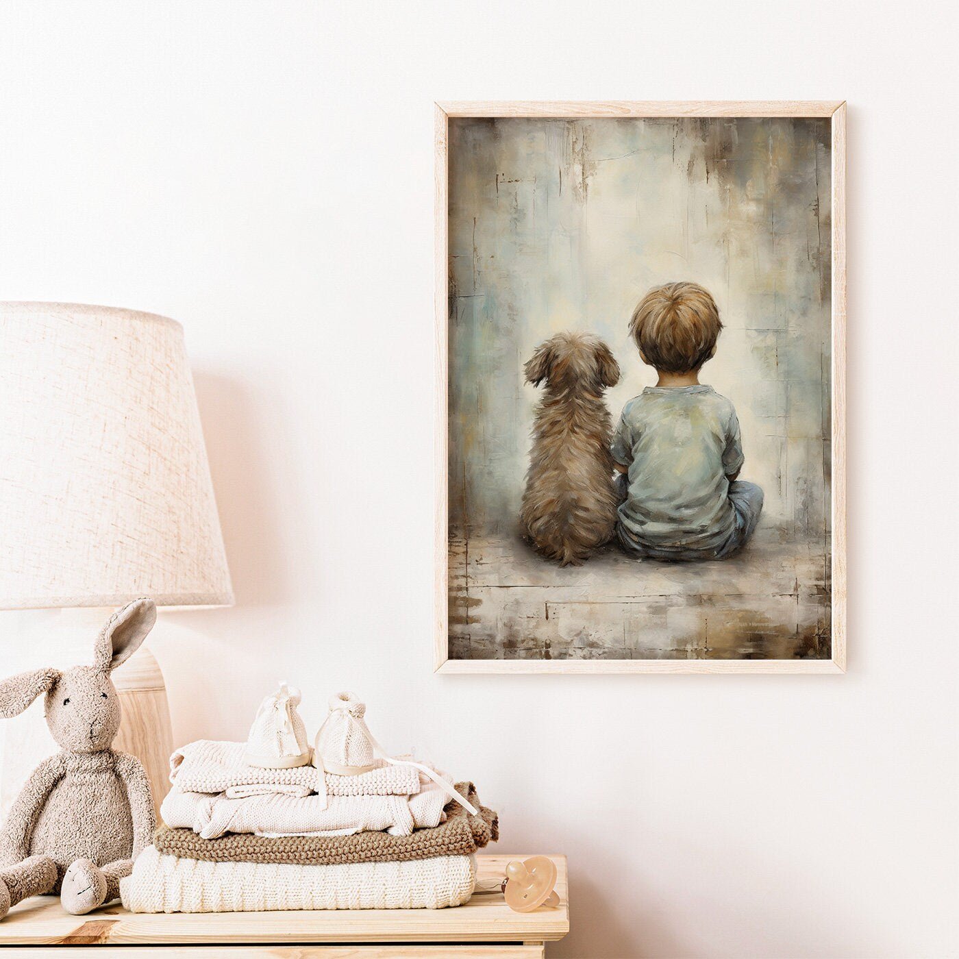 Puppy Nursery Print, Vintage Boy's Room Decor, Rustic Dog Art - WildfieldPrints