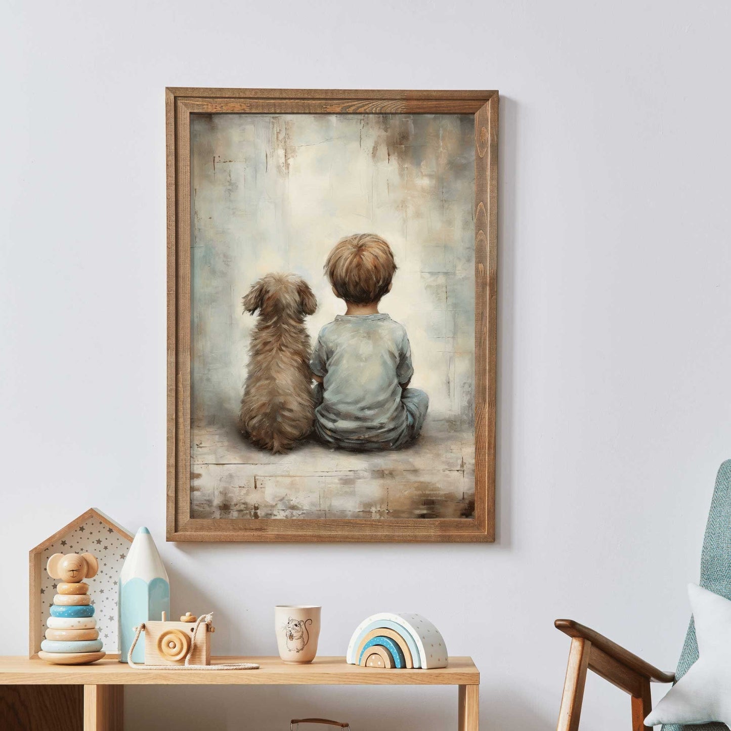 Puppy Nursery Print, Vintage Boy's Room Decor, Rustic Dog Art - WildfieldPrints