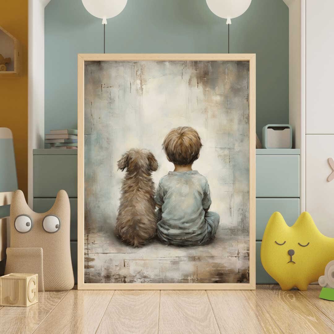 Puppy Nursery Print, Vintage Boy's Room Decor, Rustic Dog Art - WildfieldPrints
