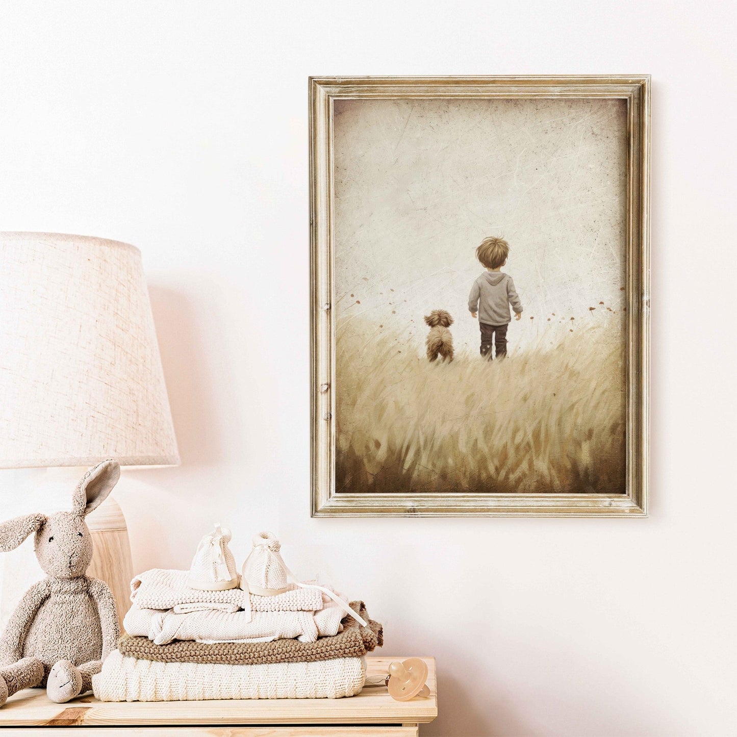 Puppy Nursery Print, Vintage Dog Painting, Boys Room Wall Decor - WildfieldPrints