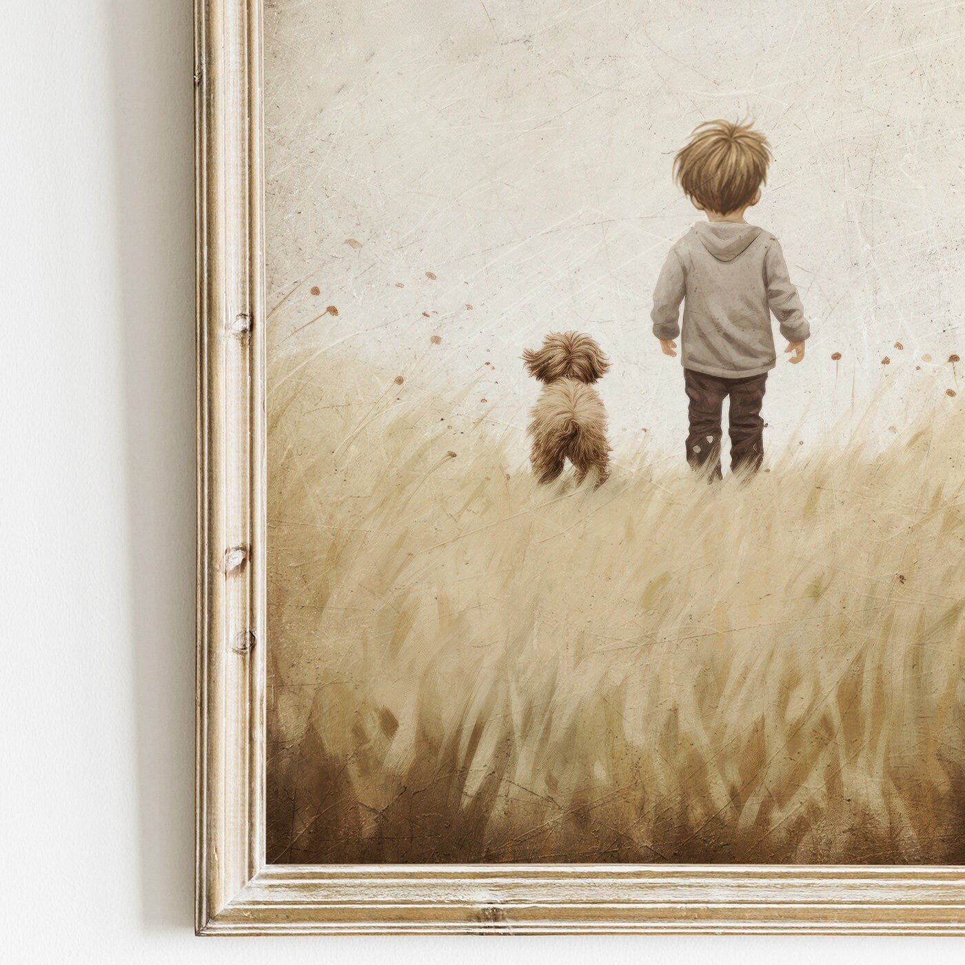 Puppy Nursery Print, Vintage Dog Painting, Boys Room Wall Decor - WildfieldPrints