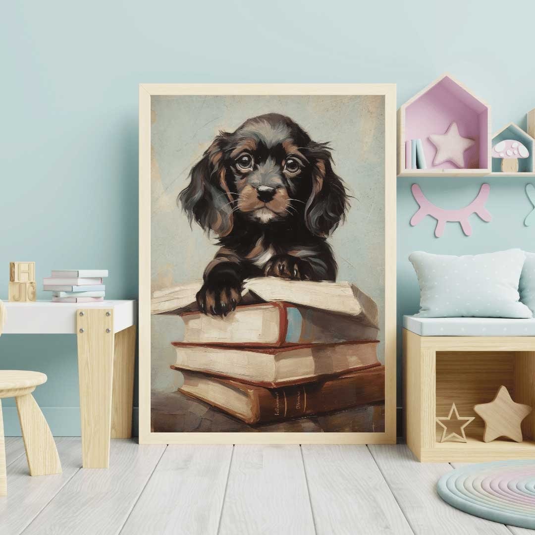Puppy Wall Art, Nursery Reading Decor, Kids Study Room Print - WildfieldPrints
