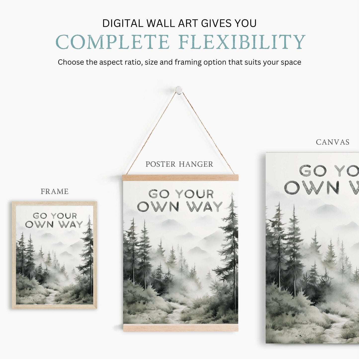 Quote Wall Art, Forest Path Watercolor Decor, Inspirational Design - WildfieldPrints