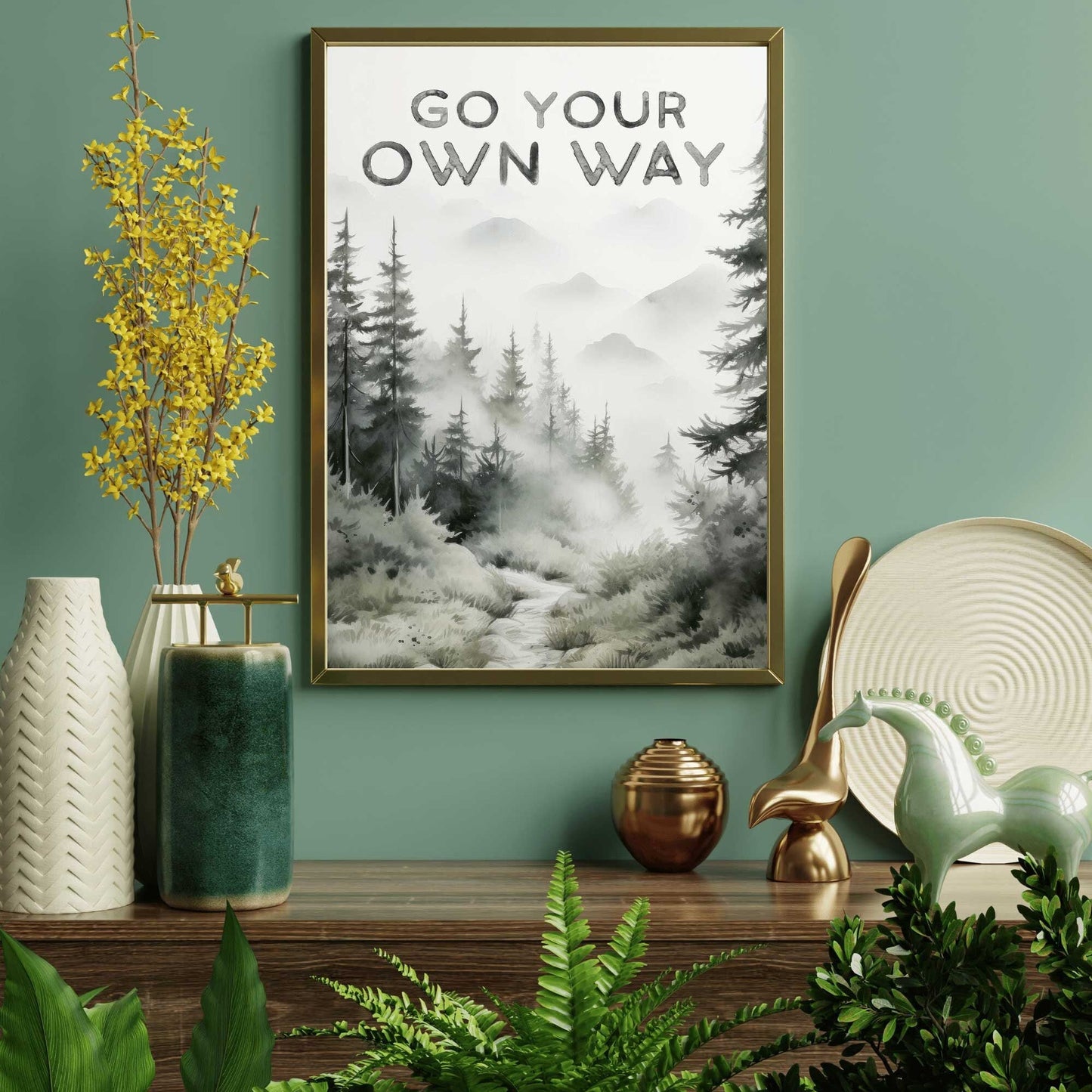 Quote Wall Art, Forest Path Watercolor Decor, Inspirational Design - WildfieldPrints