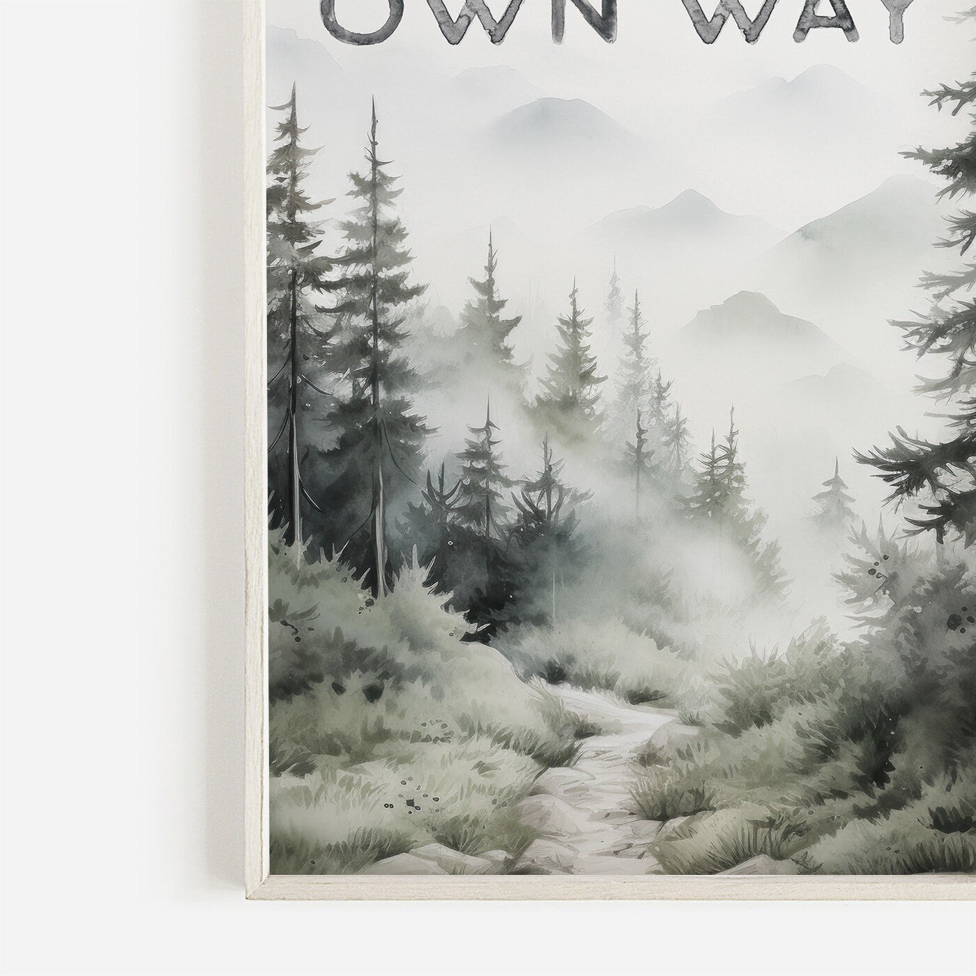 Quote Wall Art, Forest Path Watercolor Decor, Inspirational Design - WildfieldPrints