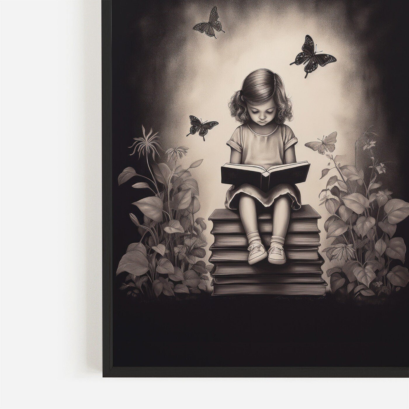 Reading Book Decor, Vintage Girls Room Print, Whimsical Artwork - WildfieldPrints