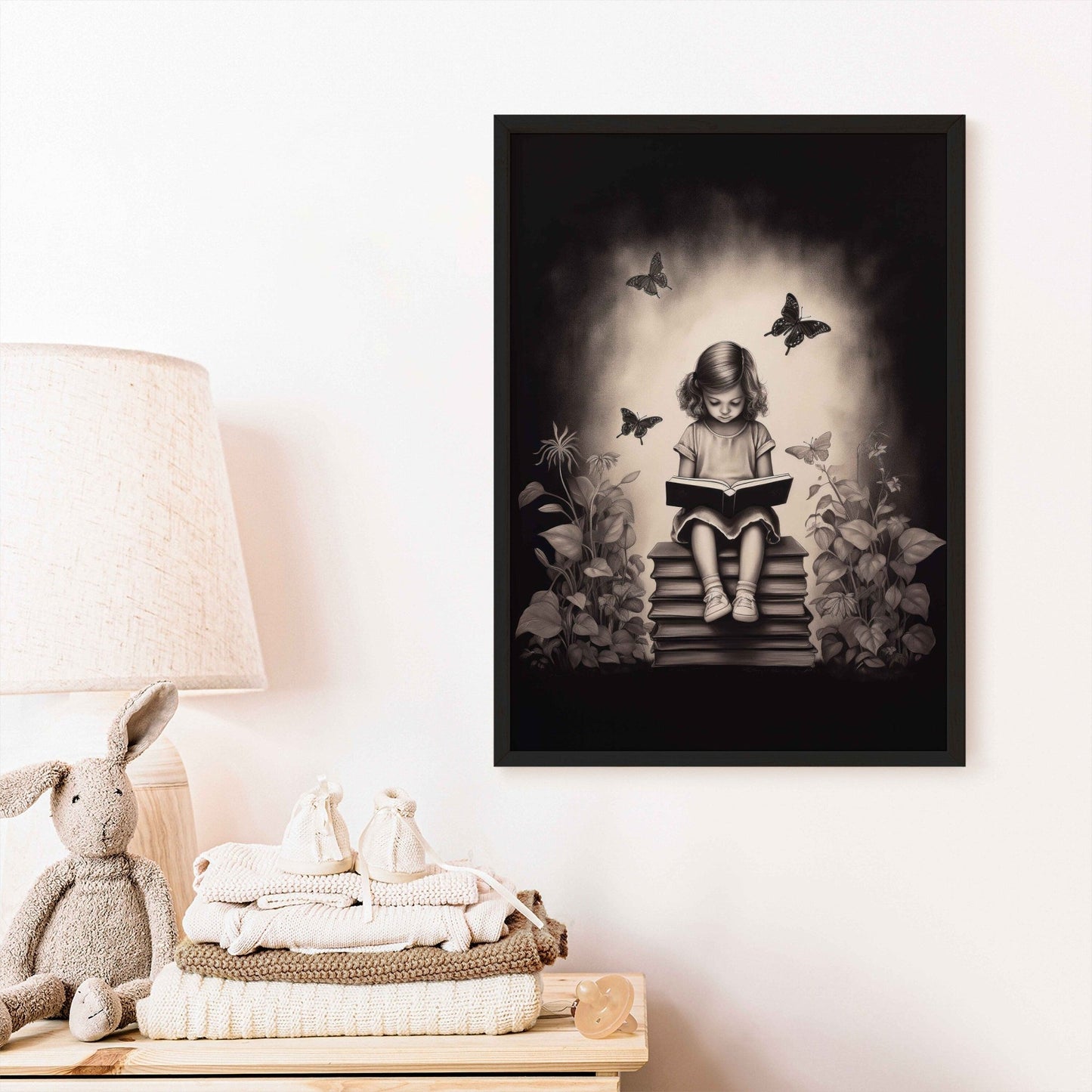 Reading Book Decor, Vintage Girls Room Print, Whimsical Artwork - WildfieldPrints
