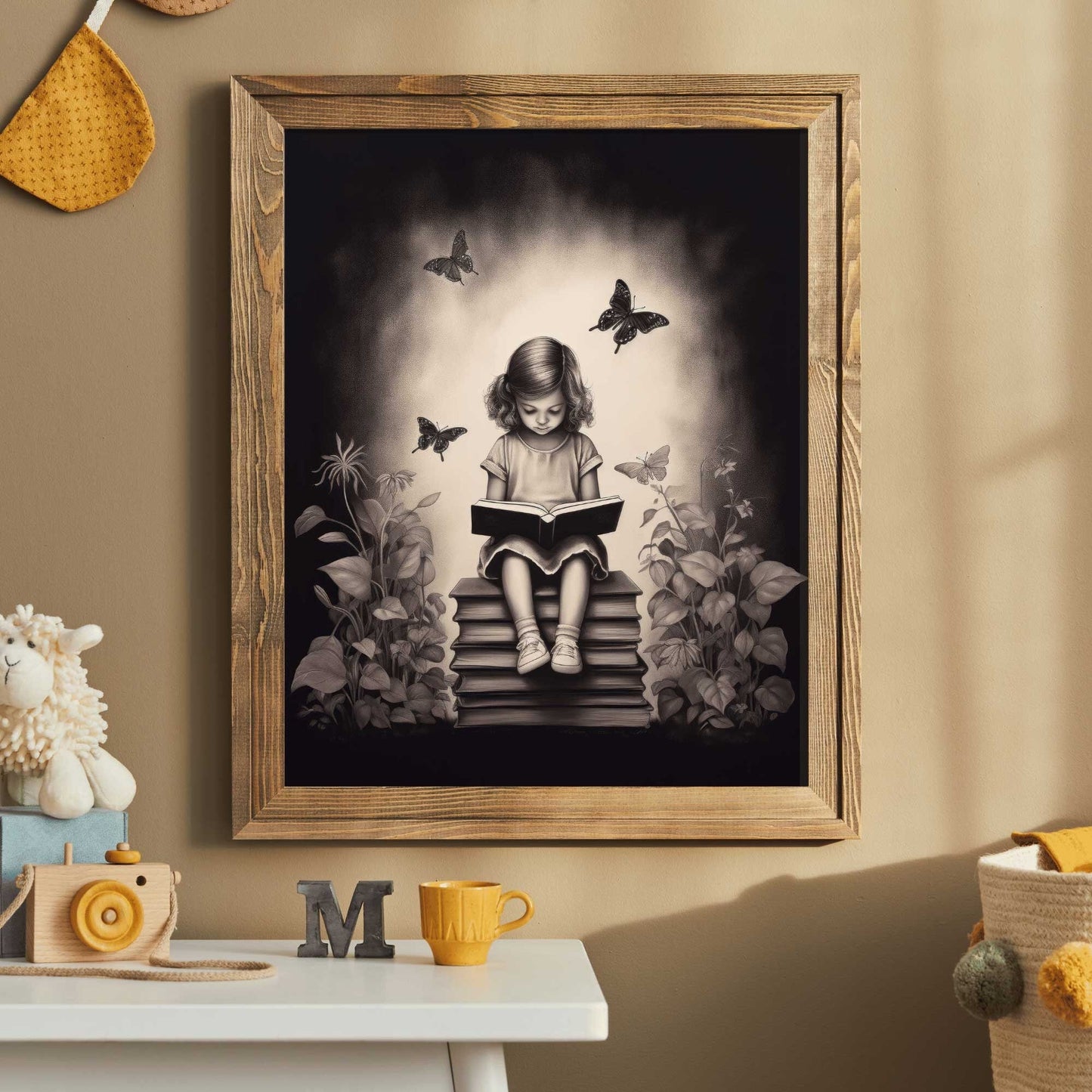 Reading Book Decor, Vintage Girls Room Print, Whimsical Artwork - WildfieldPrints