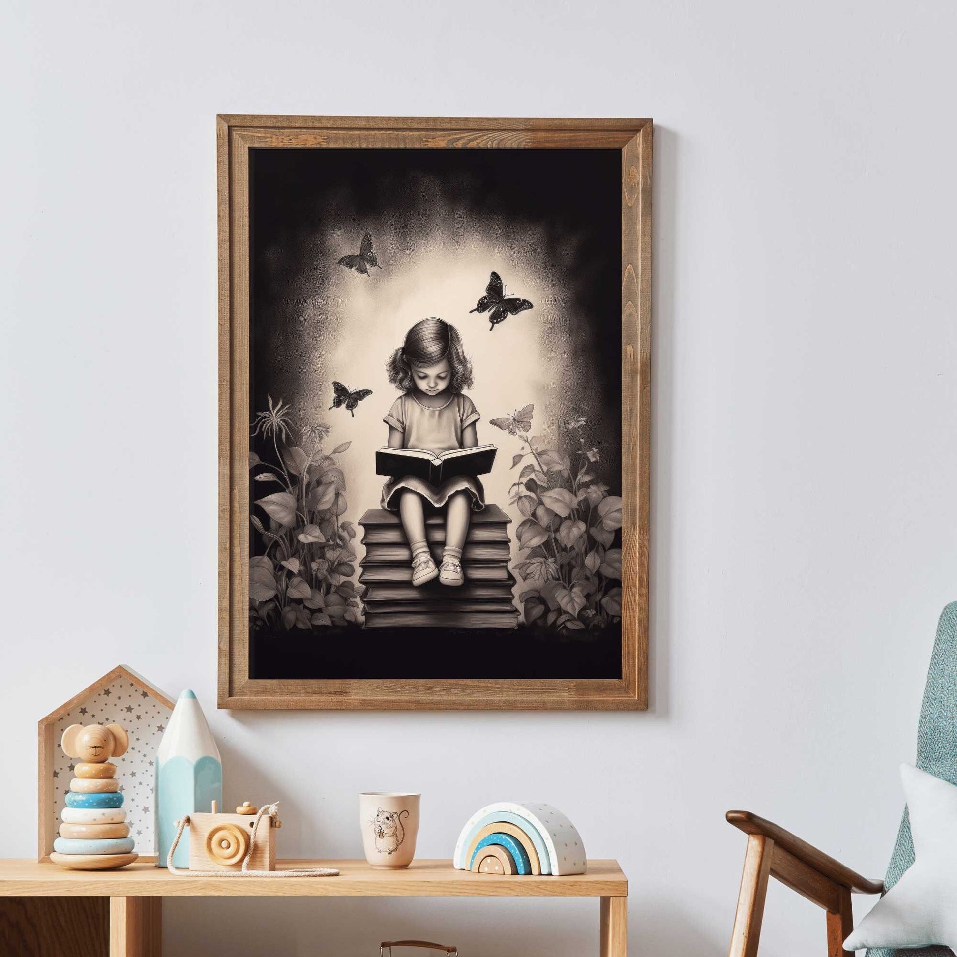 Reading Book Decor, Vintage Girls Room Print, Whimsical Artwork - WildfieldPrints