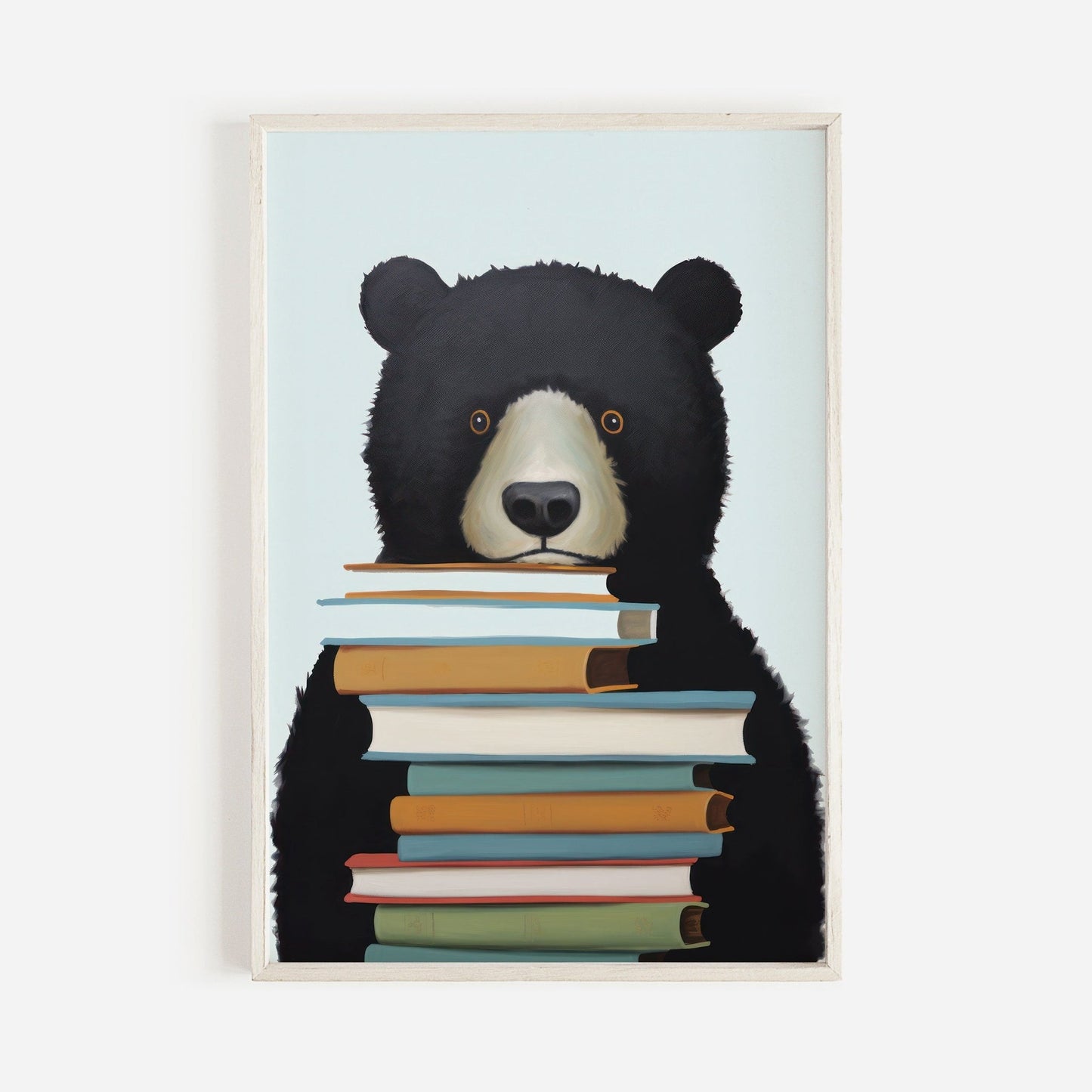 Reading Corner Decor, Bookshelf Wall Art, Black Bear Nursery Decor - WildfieldPrints