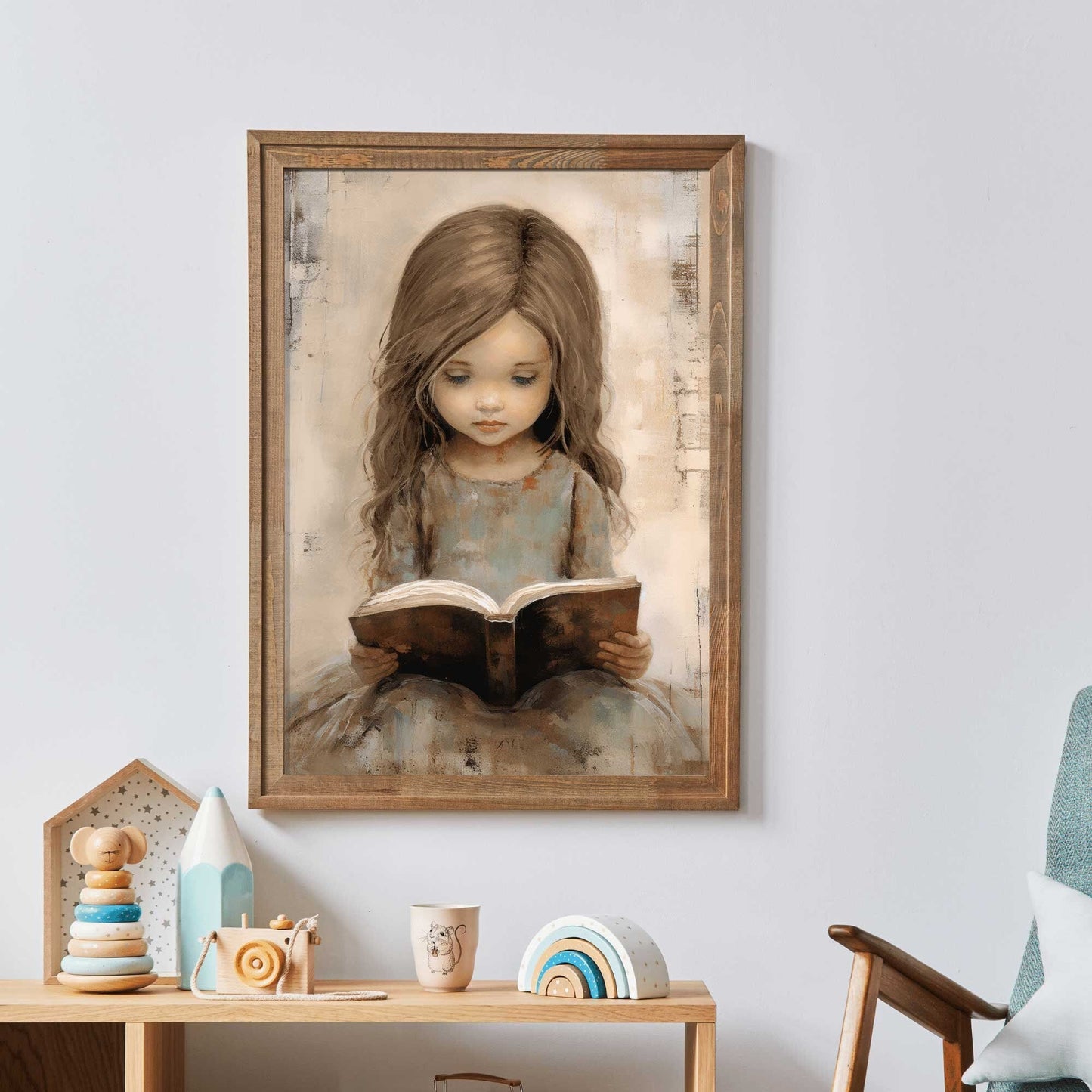 Reading Corner Decor, Girls Room Print, Cute Girl Wall Art - WildfieldPrints