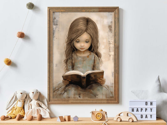 Reading Corner Decor, Girls Room Print, Cute Girl Wall Art - WildfieldPrints