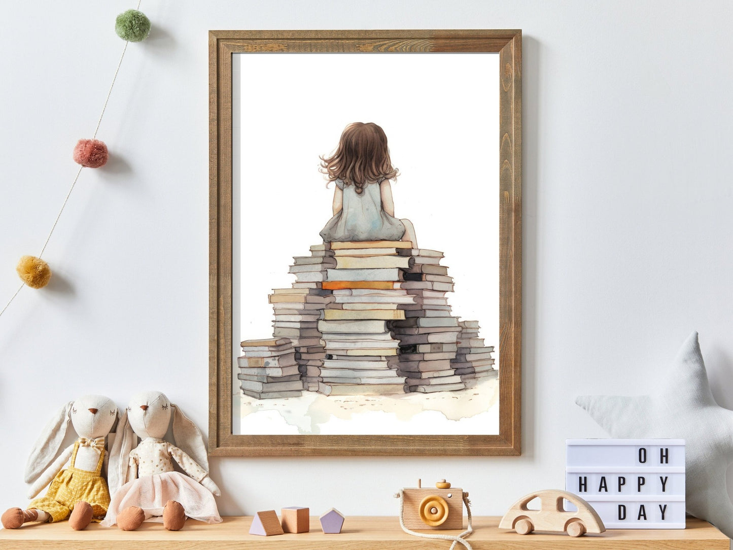 Reading Girl Wall Art, Vintage Style Decor for Kids' Room - WildfieldPrints