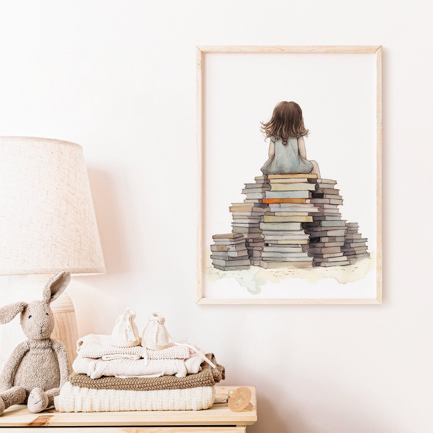 Reading Girl Wall Art, Vintage Style Decor for Kids' Room - WildfieldPrints