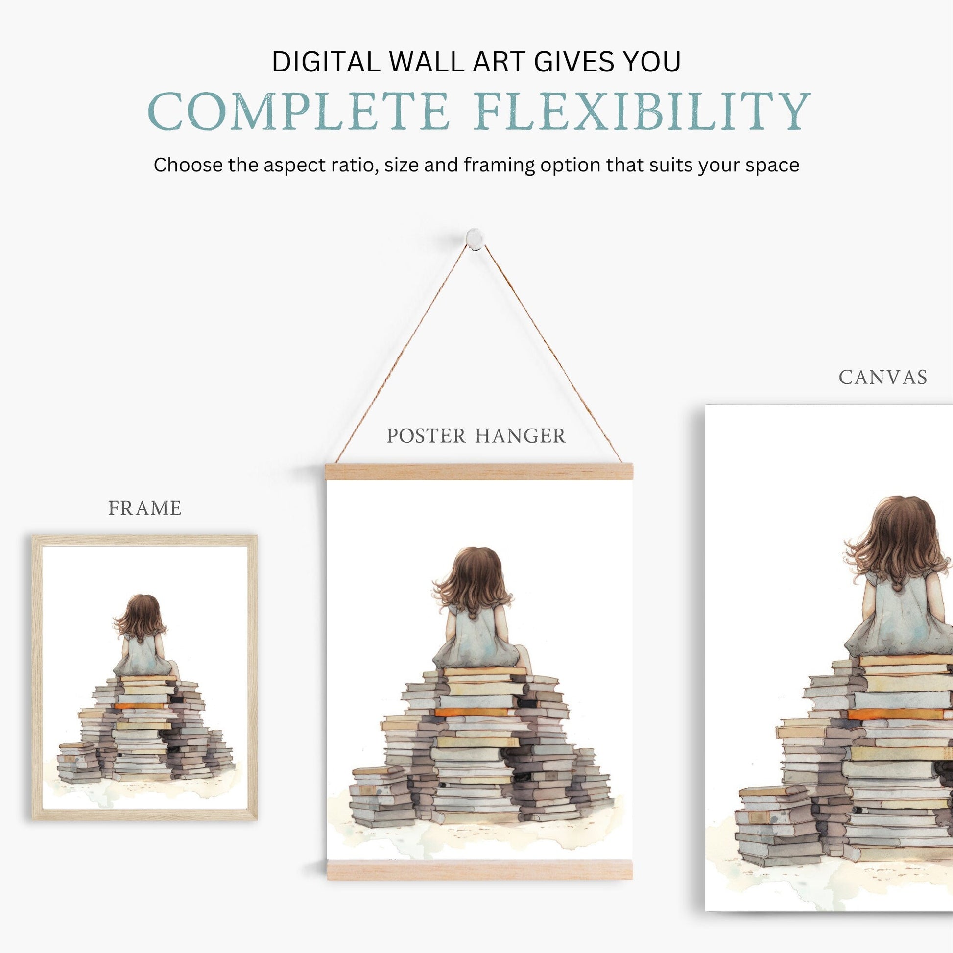 Reading Girl Wall Art, Vintage Style Decor for Kids' Room - WildfieldPrints