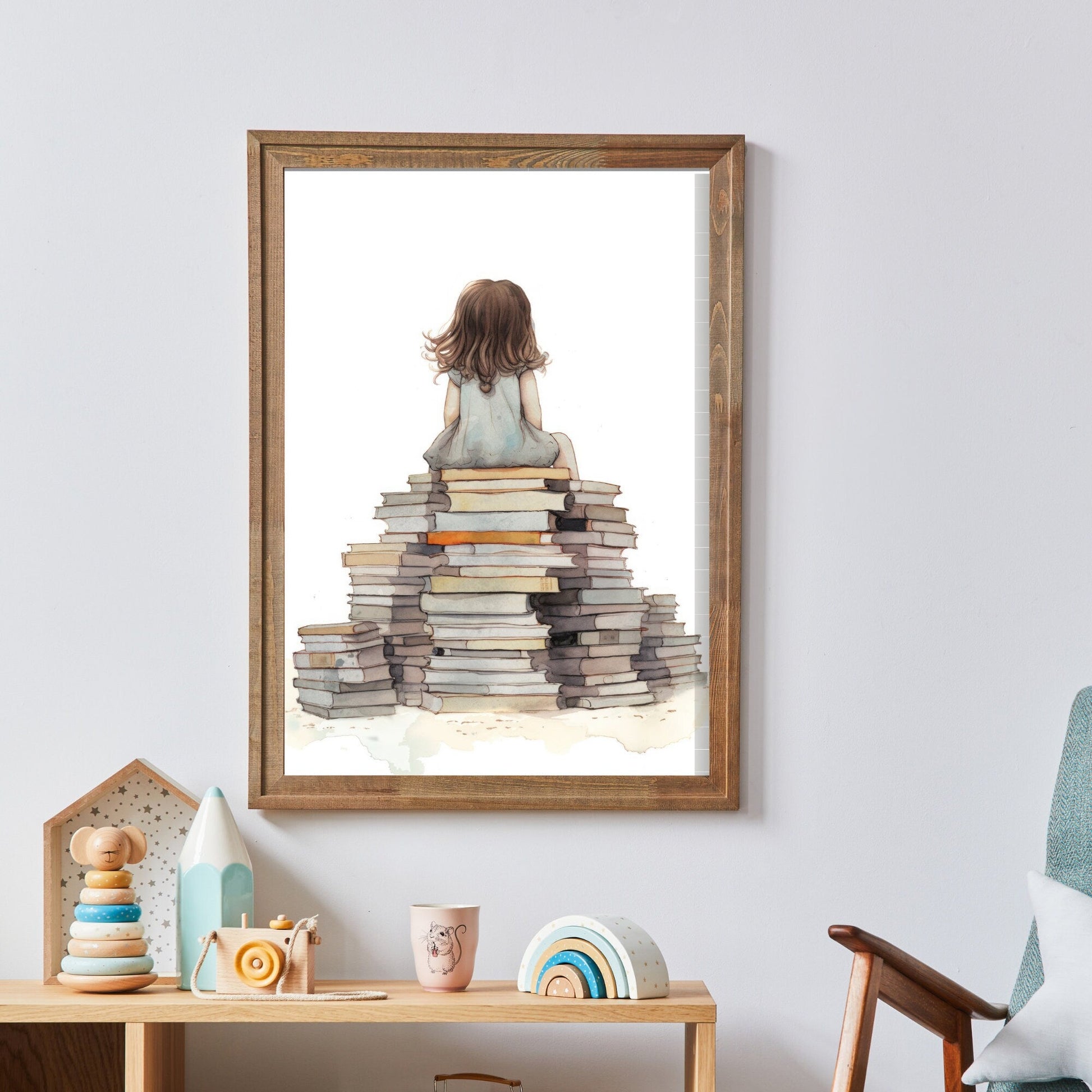 Reading Girl Wall Art, Vintage Style Decor for Kids' Room - WildfieldPrints