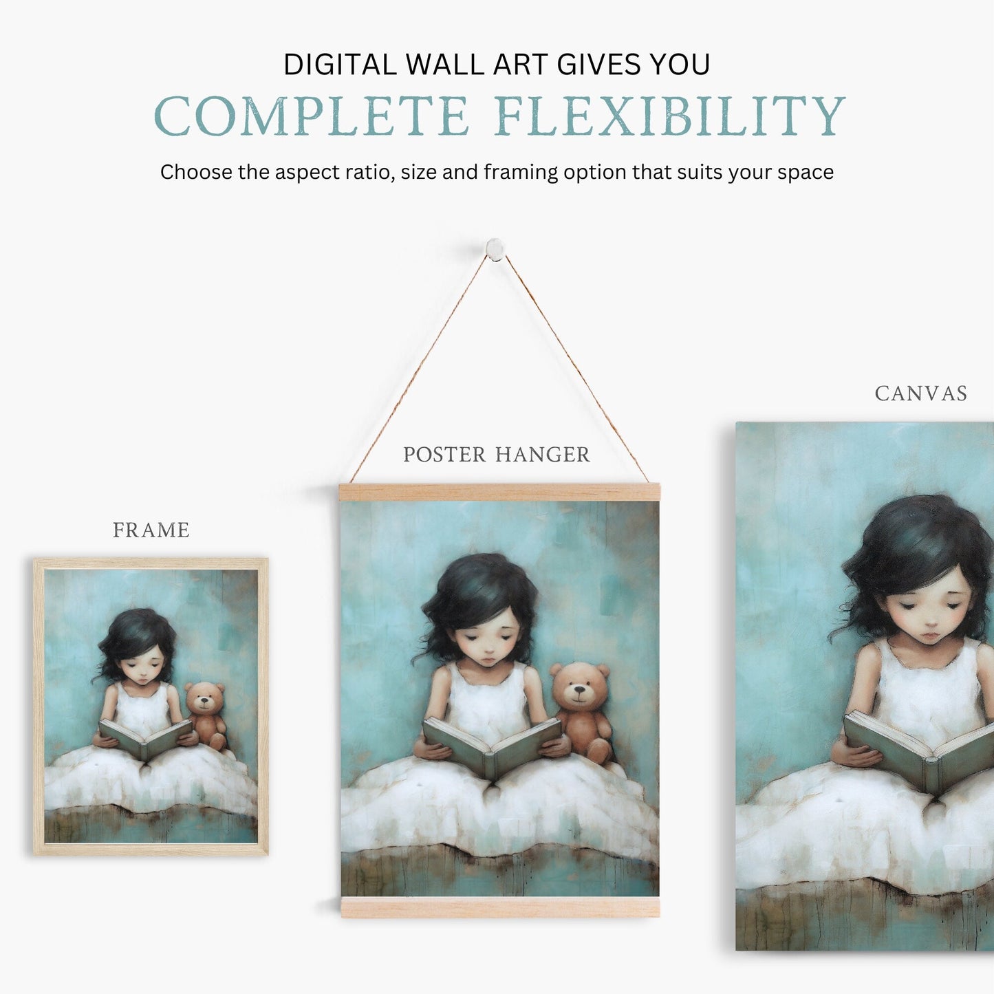 Reading - Themed Nursery Art, Adorable Teddy Bear Wall Decor, Rustic Girl Room - WildfieldPrints