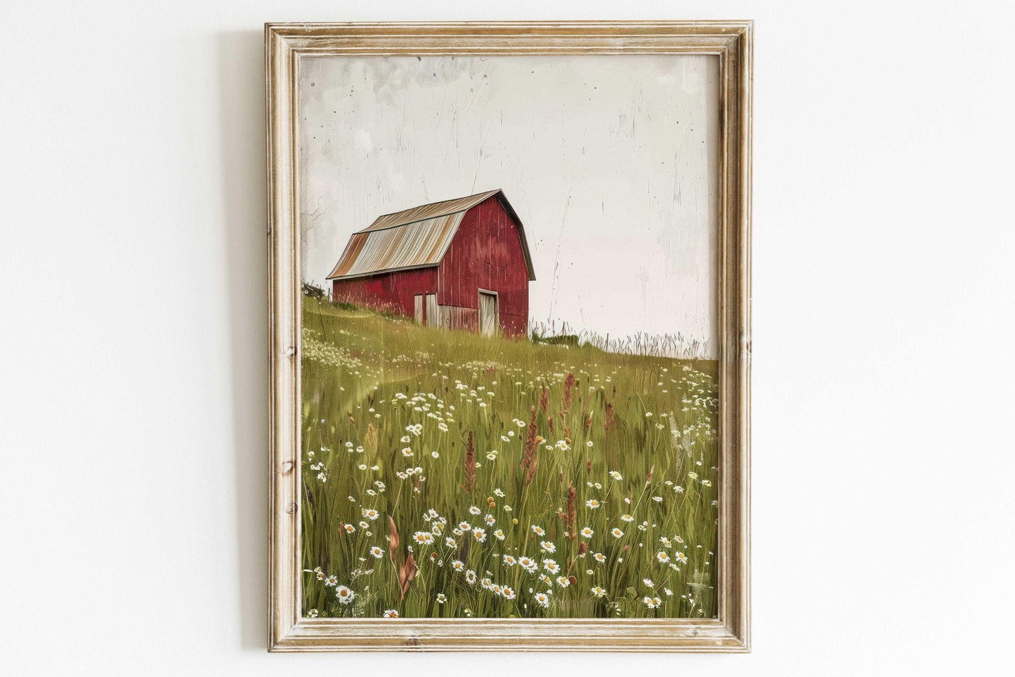 Red Barn Print, Vintage Farmhouse Decor, Farm Print, Wildflower Field, Countryside Landscape, Old Barn Painting,Printable Country Home Decor - My Store