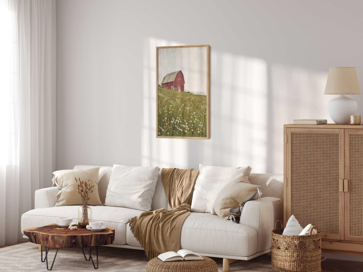 Red Barn Print, Vintage Farmhouse Decor, Farm Print, Wildflower Field, Countryside Landscape, Old Barn Painting,Printable Country Home Decor - My Store