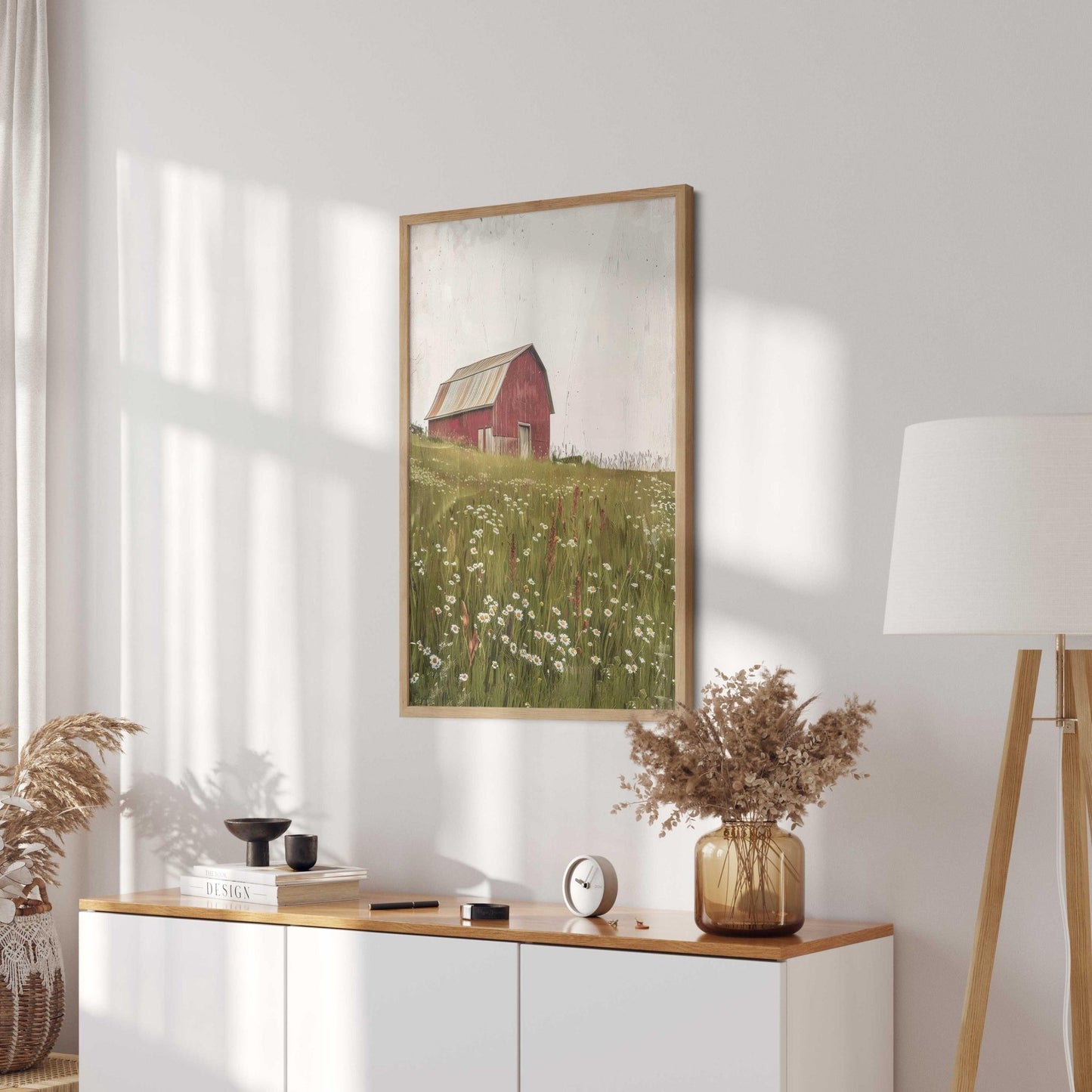 Red Barn Print, Vintage Farmhouse Decor, Farm Print, Wildflower Field, Countryside Landscape, Old Barn Painting,Printable Country Home Decor - My Store