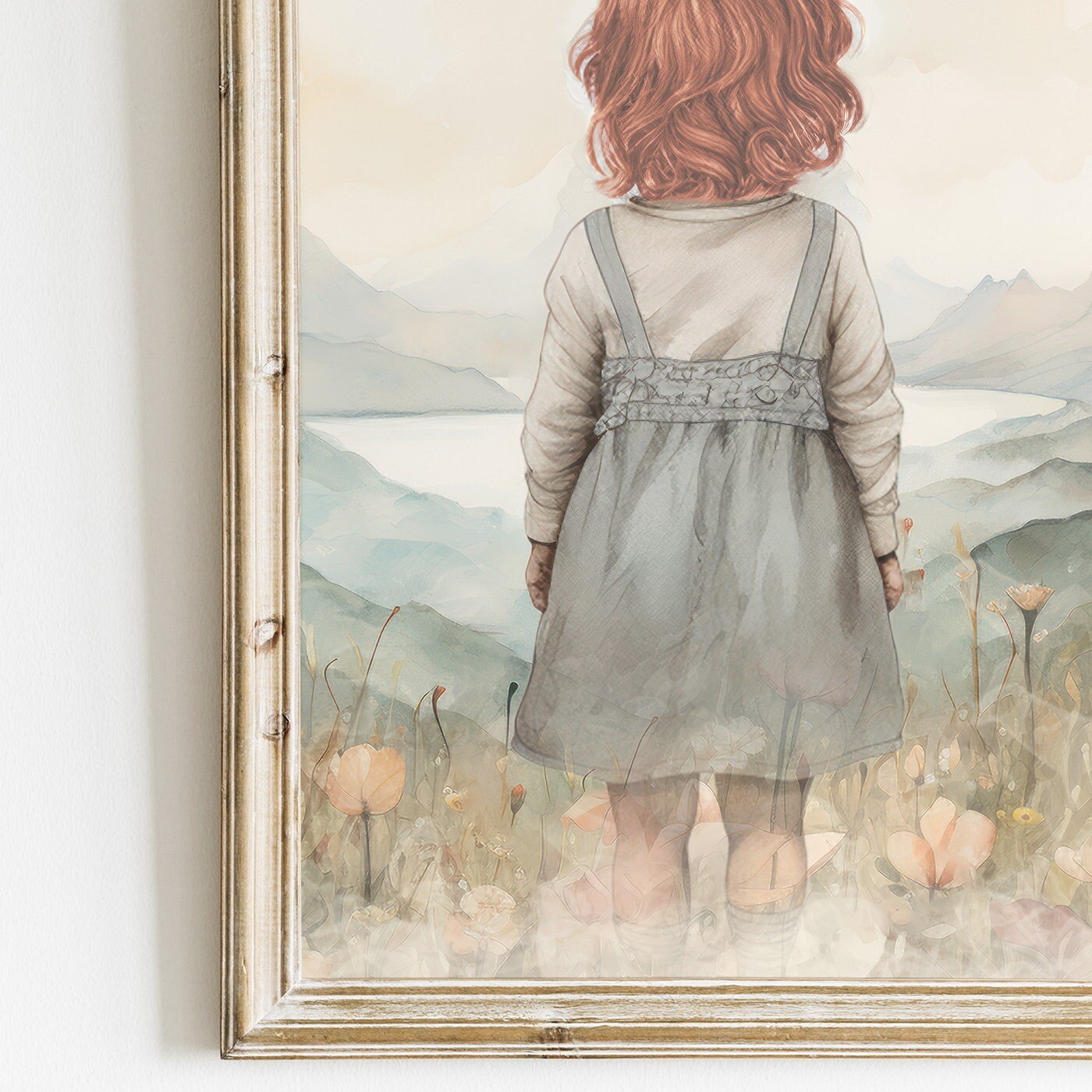Red - Haired Girl Adventure Prints, Vintage Triptych, Muted Floral Decor - WildfieldPrints