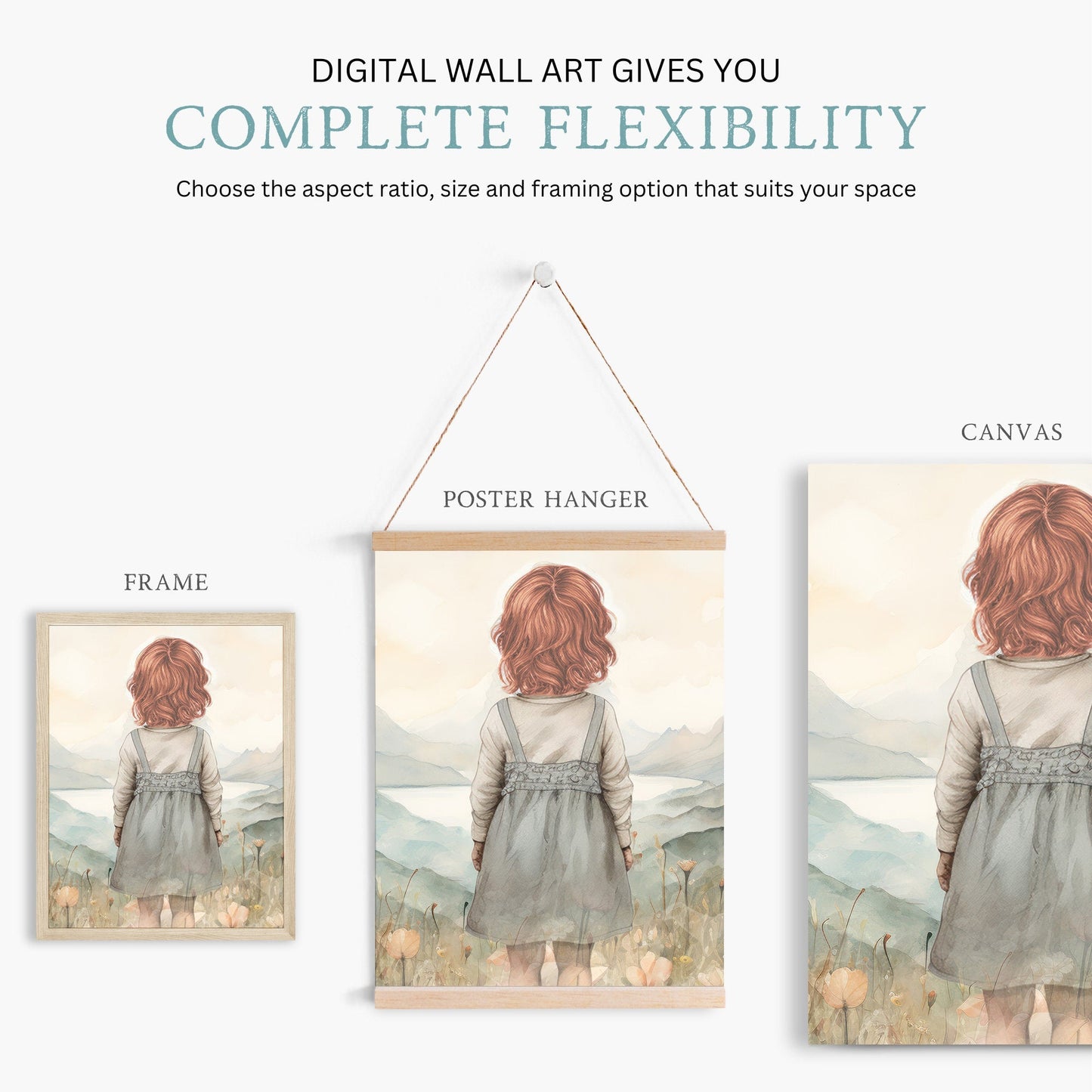 Red - Haired Girl Adventure Prints, Vintage Triptych, Muted Floral Decor - WildfieldPrints