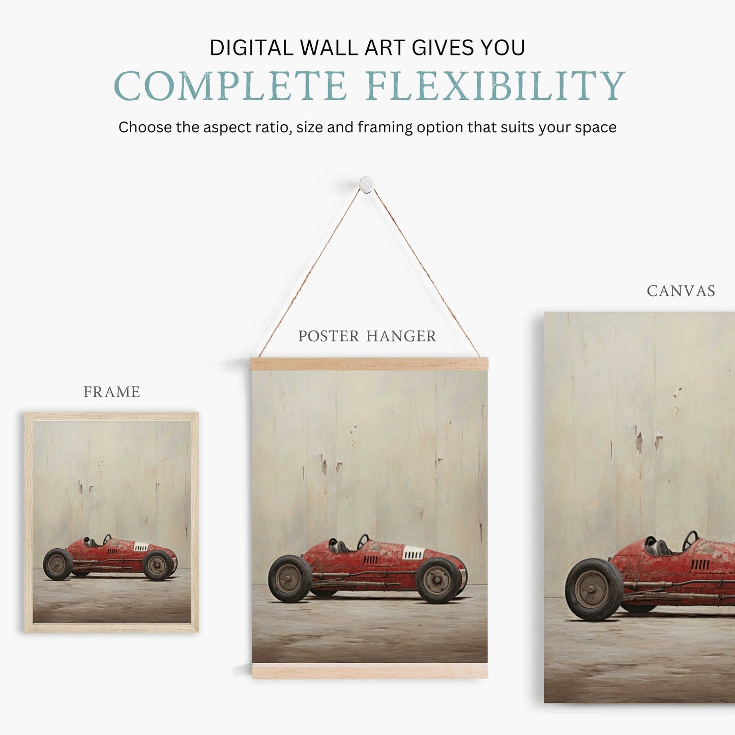 Red Vintage Racing Car Print, Boys Room Decor, Cool Wall Art - WildfieldPrints
