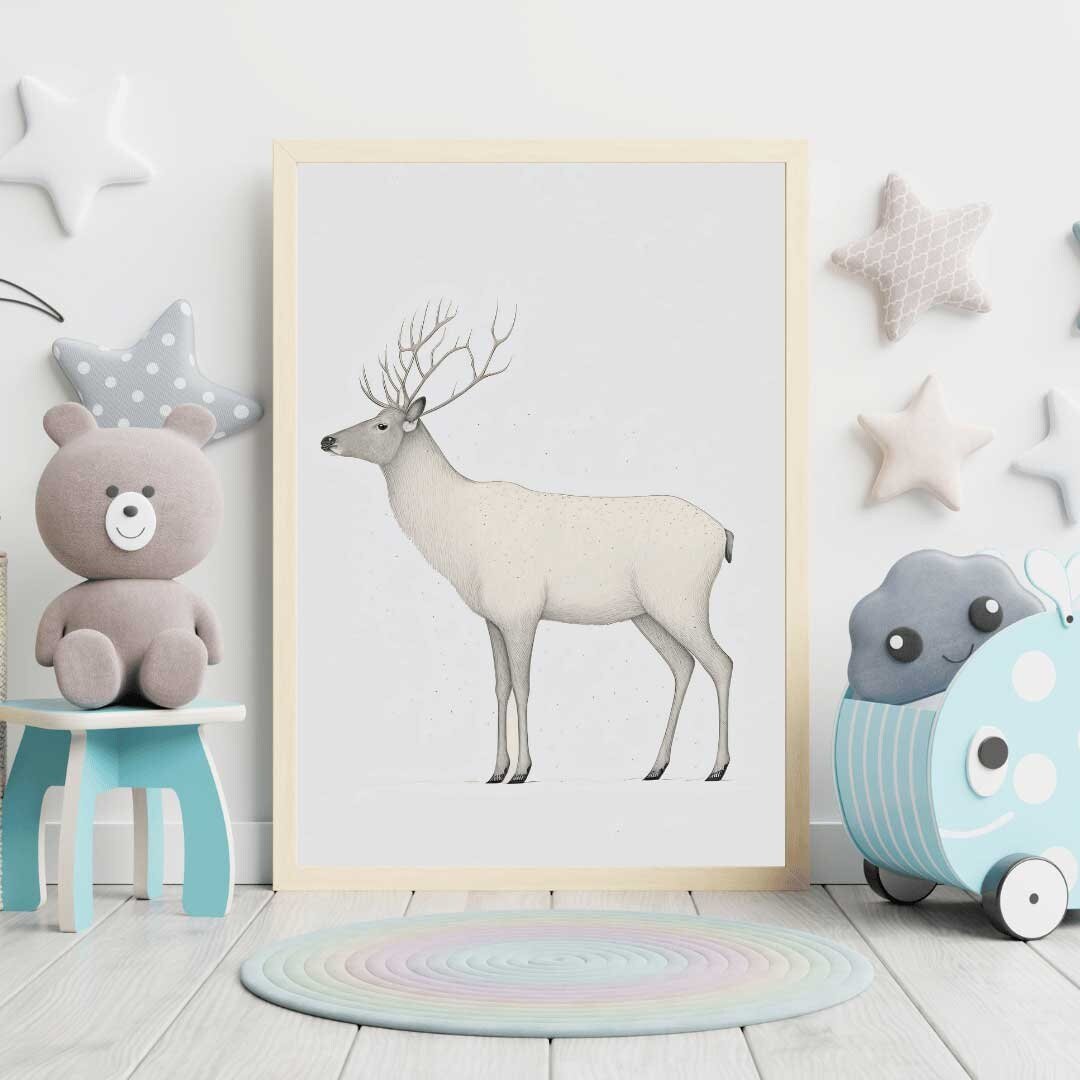 Reindeer Art Print, Minimalist Animal Design, Nordic Farmhouse Decor - WildfieldPrints