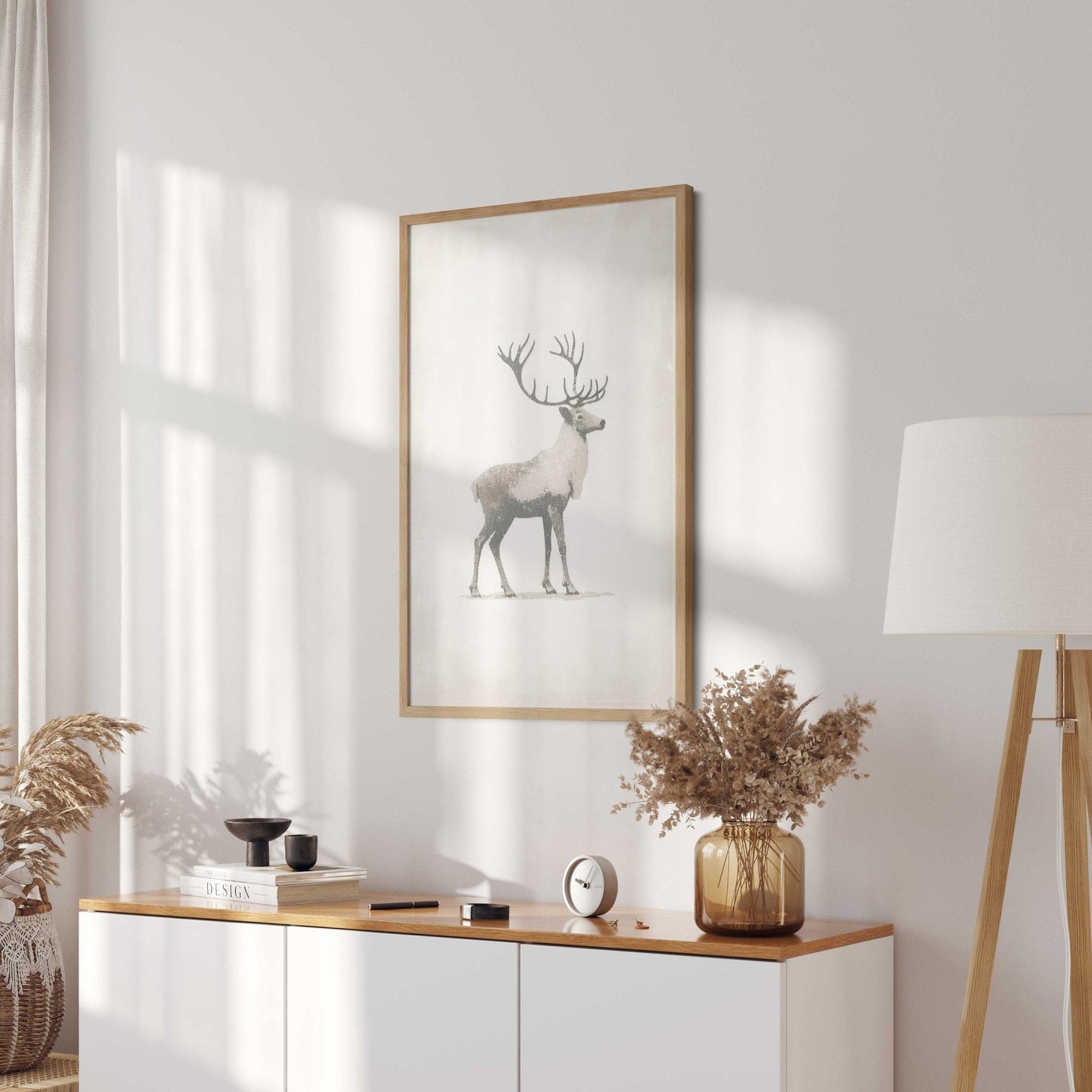 Reindeer Art Print, Minimalist Animal Design, Nordic Farmhouse Decor - WildfieldPrints