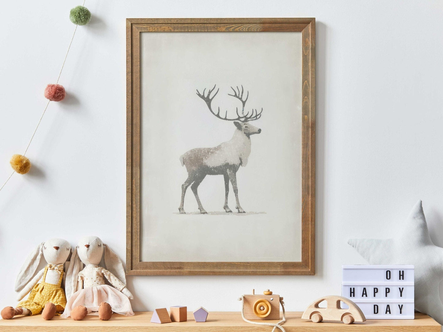 Reindeer Art Print, Minimalist Animal Design, Nordic Farmhouse Decor - WildfieldPrints