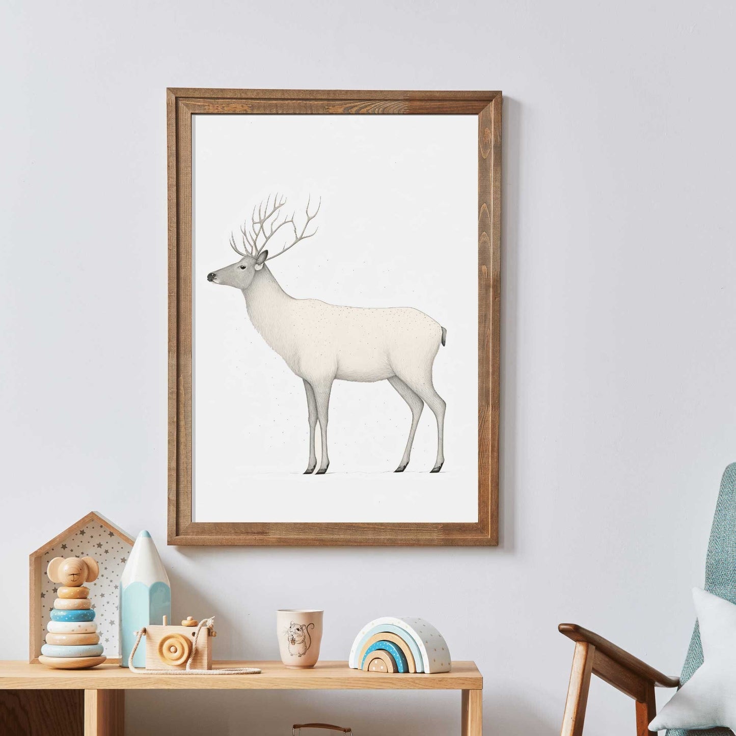 Reindeer Art Print, Minimalist Animal Design, Nordic Farmhouse Decor - WildfieldPrints