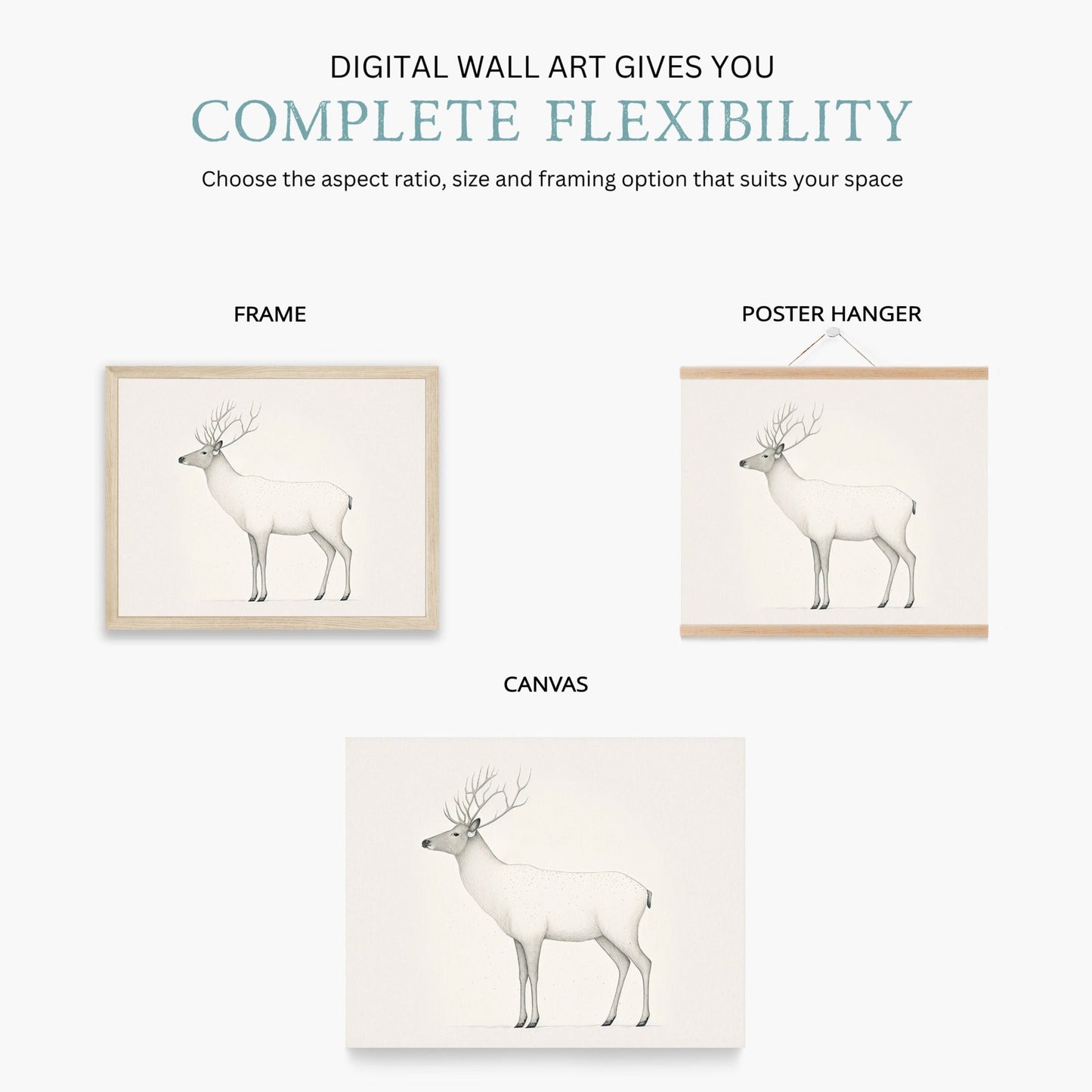 Reindeer Art Print, Minimalist Animal Design, Nordic Farmhouse Decor - WildfieldPrints
