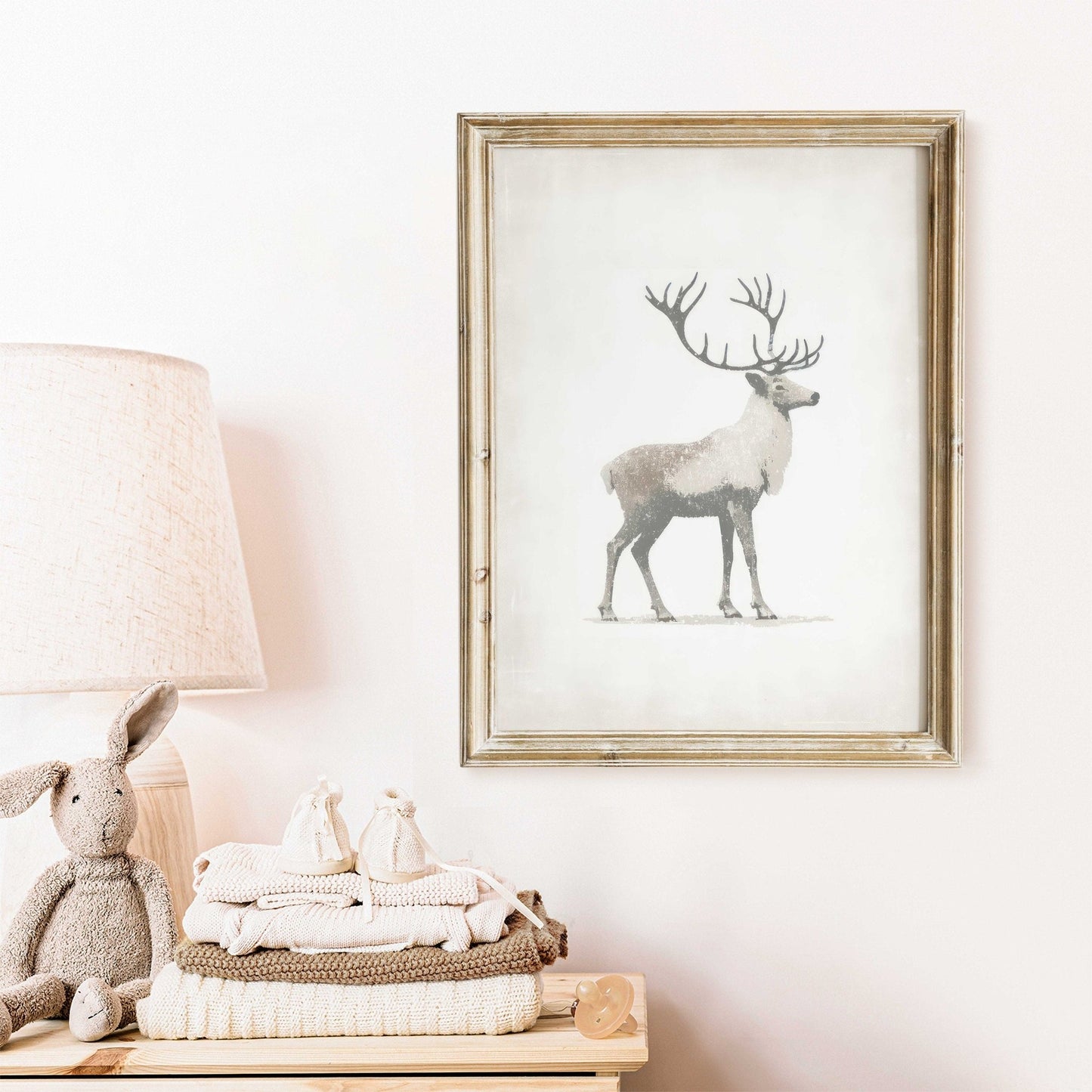 Reindeer Art Print, Minimalist Animal Design, Nordic Farmhouse Decor - WildfieldPrints
