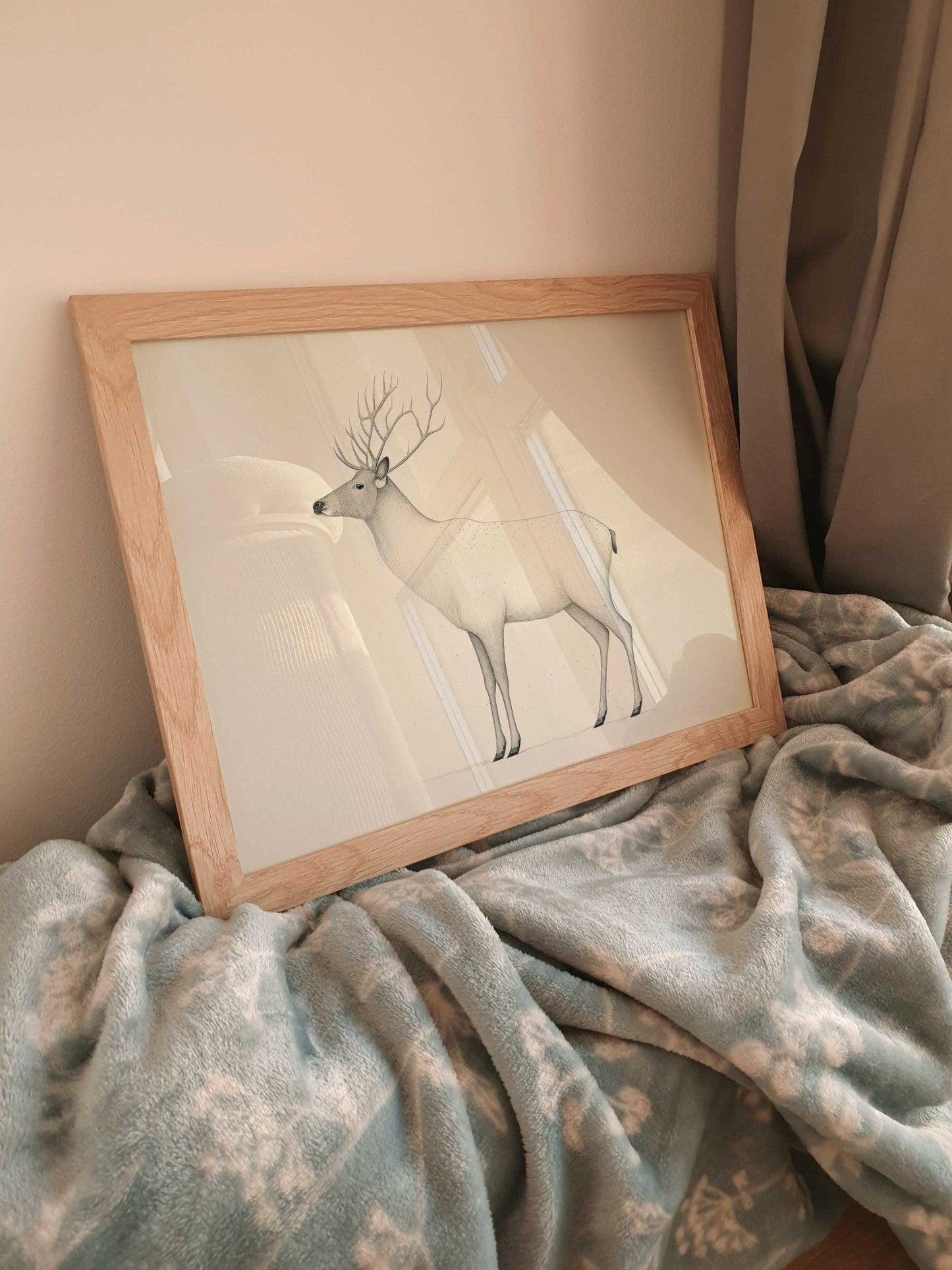 Reindeer Art Print, Minimalist Animal Design, Nordic Farmhouse Decor - WildfieldPrints