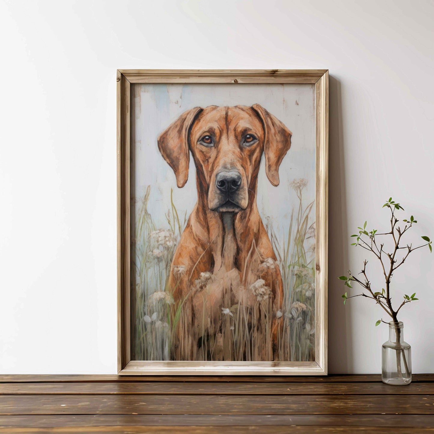 Rhodesian Ridgeback Wall Art, Vintage Dog Decor, Rustic Portrait Painting - WildfieldPrints