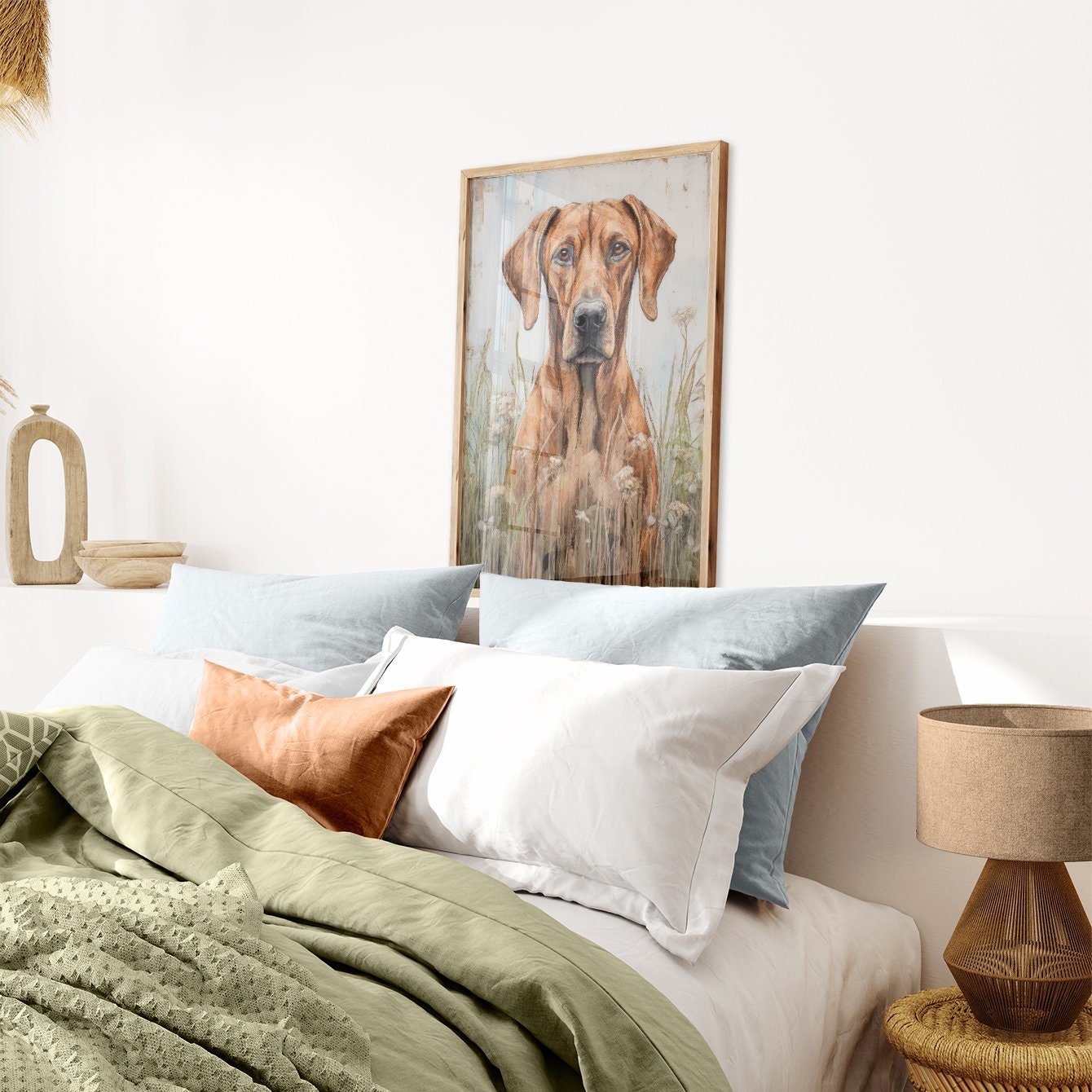 Rhodesian Ridgeback Wall Art, Vintage Dog Decor, Rustic Portrait Painting - WildfieldPrints