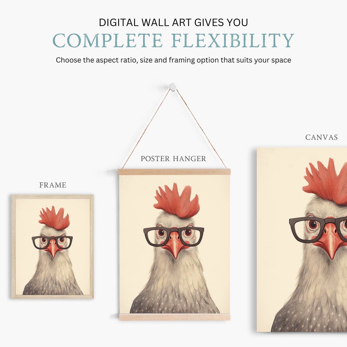 Rooster Wall Art, Funny Animal Prints, Farm Nursery Decor, Vintage Style - WildfieldPrints