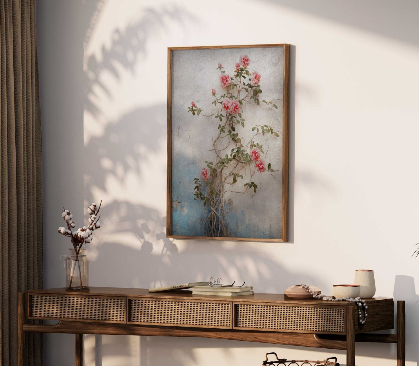 Rose Floral Prints, Rustic Wall Decor, Pink Botanical Art - WildfieldPrints