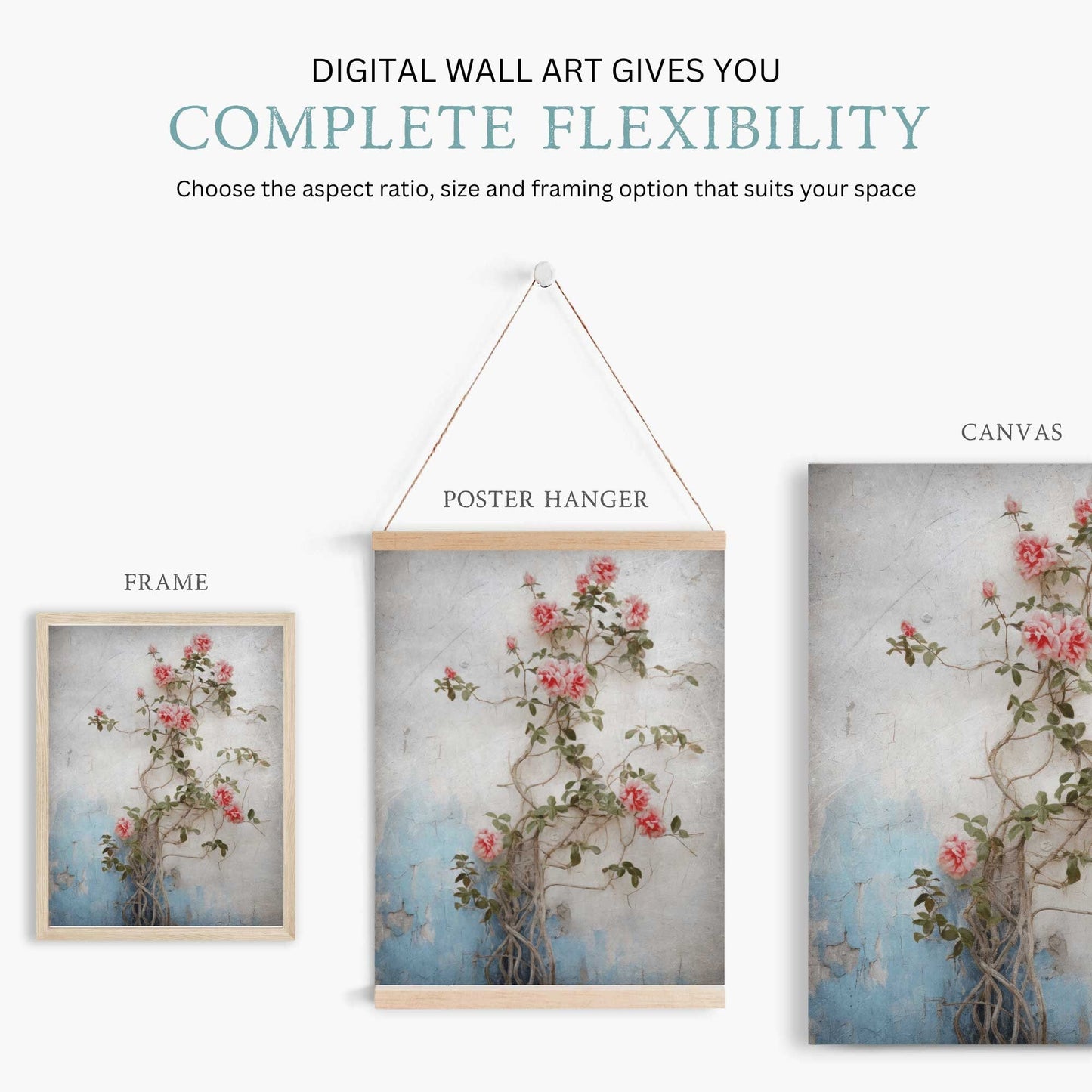 Rose Floral Prints, Rustic Wall Decor, Pink Botanical Art - WildfieldPrints