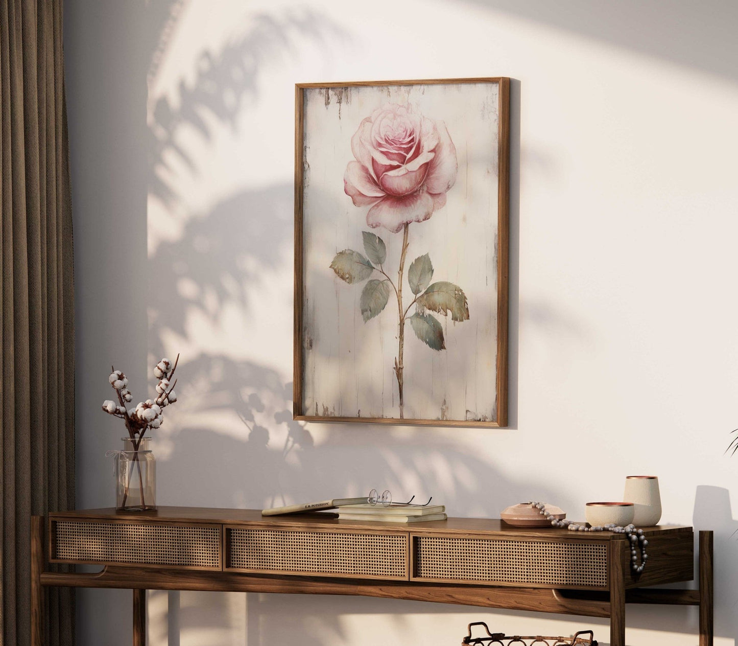 Rose Print, Pink Floral Art, Rustic Farmhouse Wall Decor - WildfieldPrints