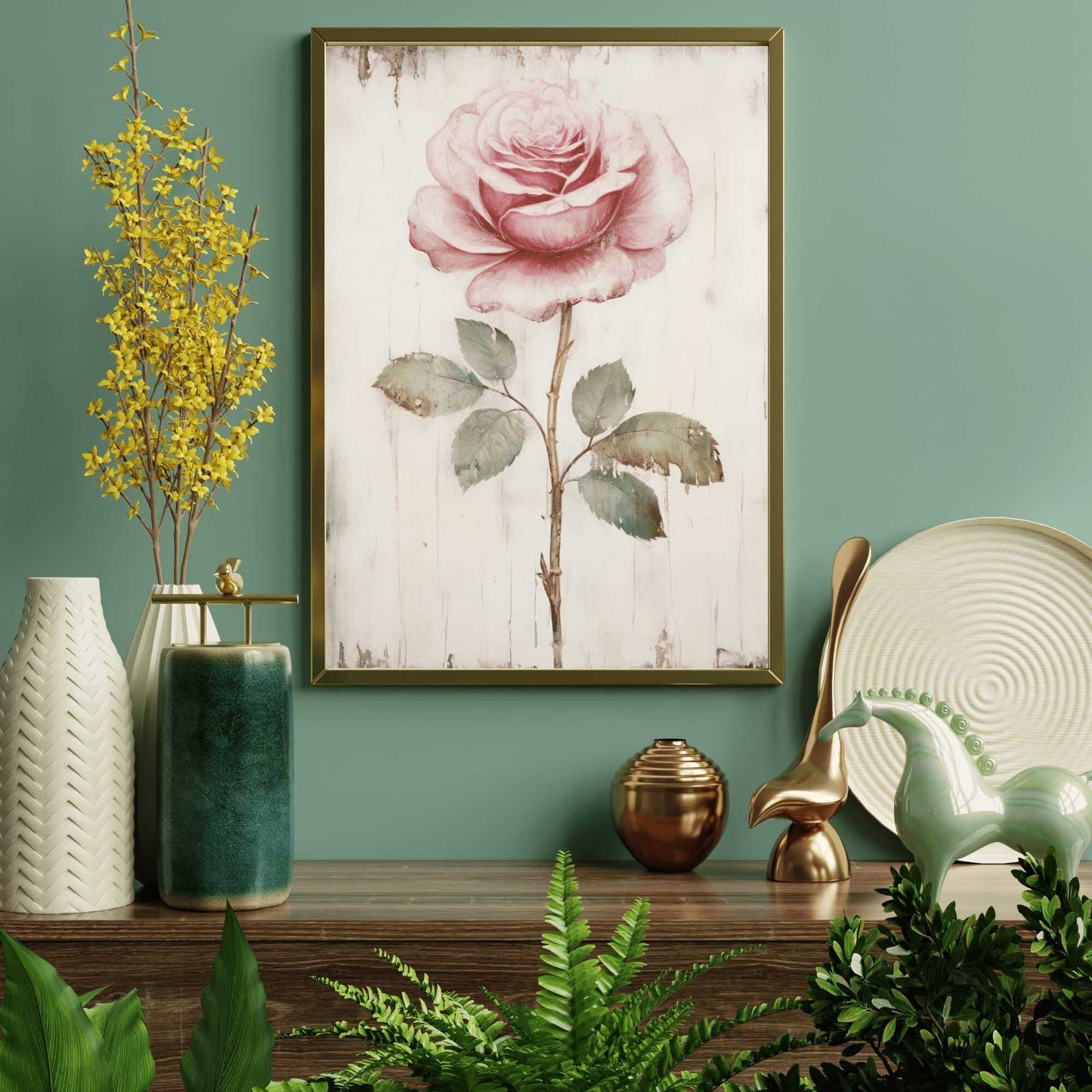 Rose Print, Pink Floral Art, Rustic Farmhouse Wall Decor - WildfieldPrints