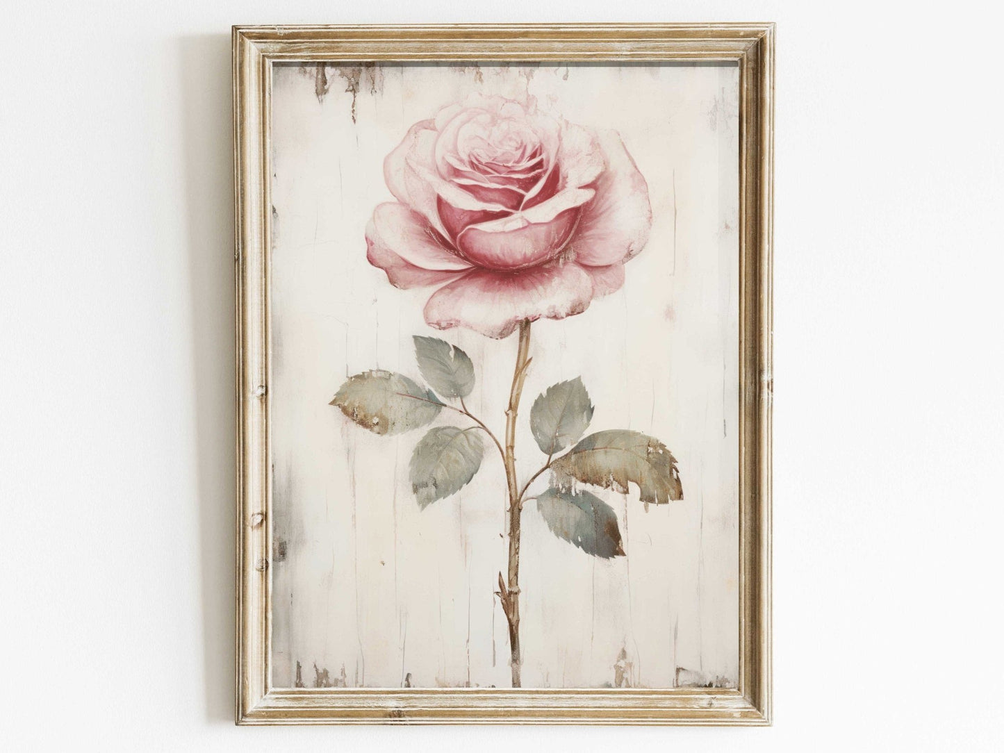 Rose Print, Pink Floral Art, Rustic Farmhouse Wall Decor - WildfieldPrints