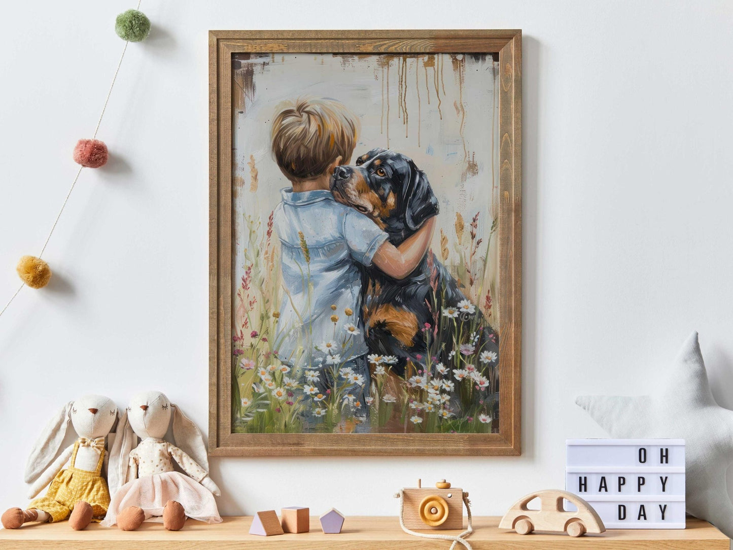 Rottweiler Art Print, Boy & Dog Decor, Pet Wall Artwork - WildfieldPrints