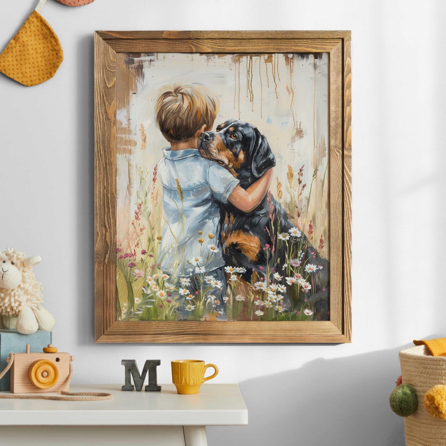 Rottweiler Art Print, Boy & Dog Decor, Pet Wall Artwork - WildfieldPrints