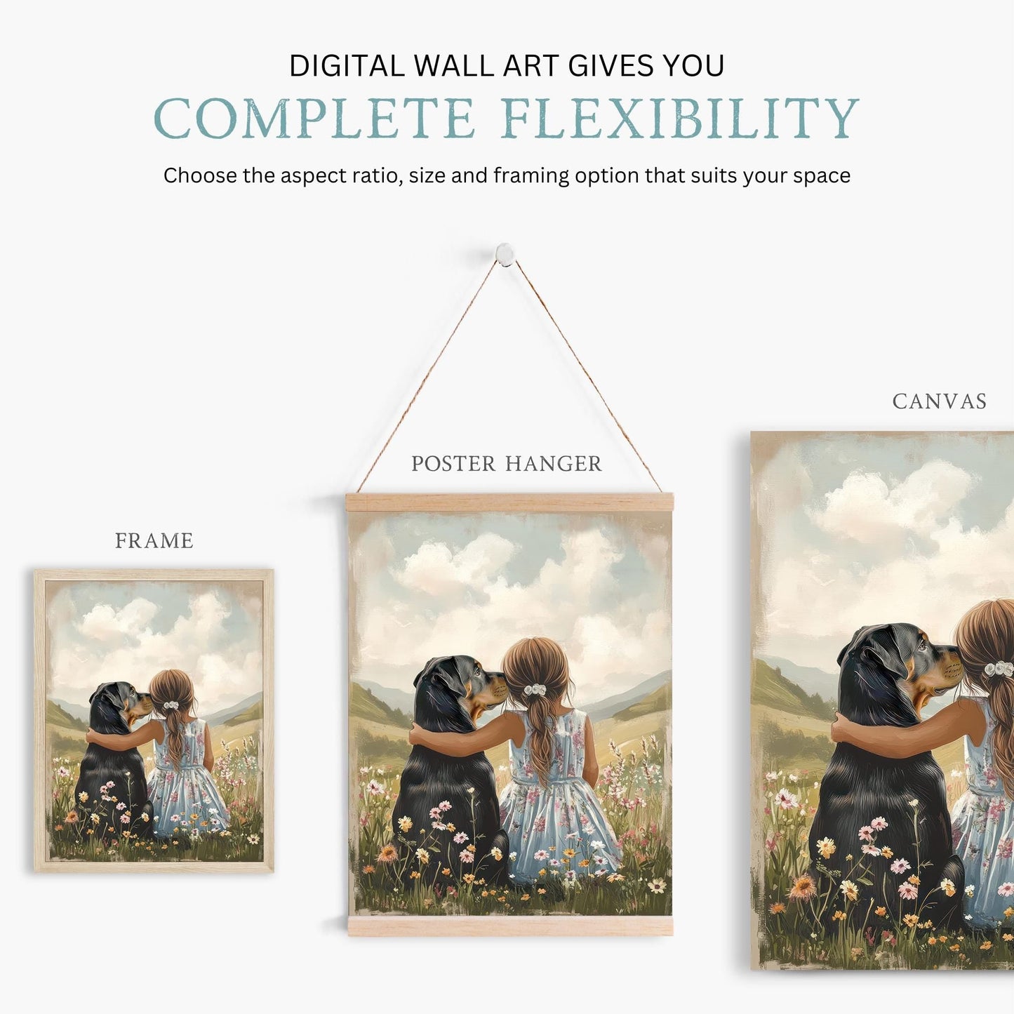 Rottweiler Nursery Art, Girl & Dog Wall Decor, Rottie Print - WildfieldPrints
