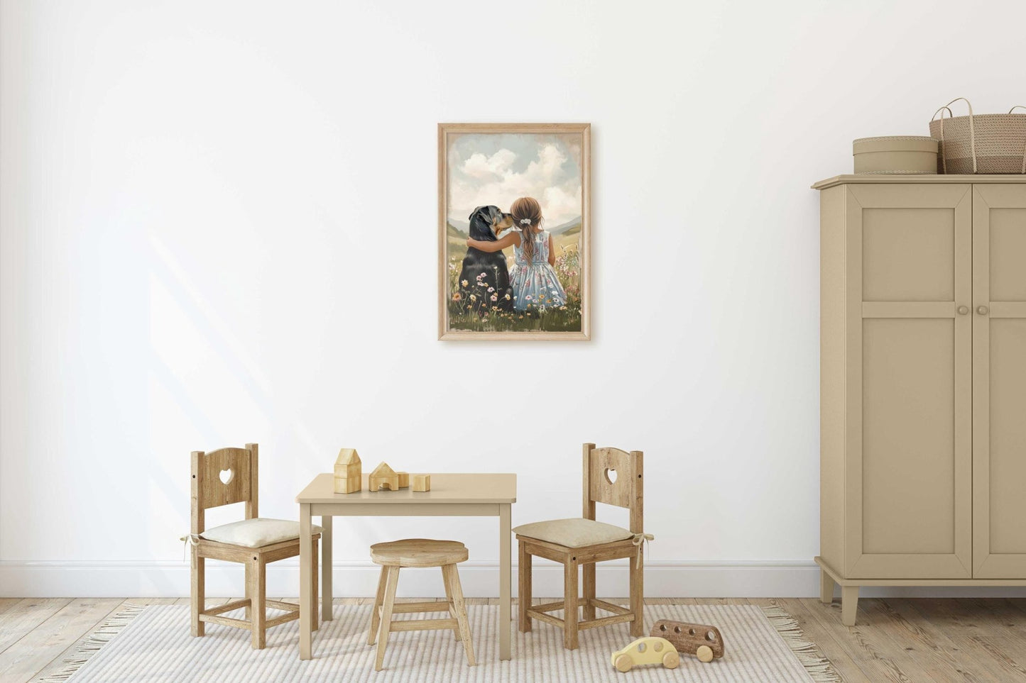 Rottweiler Nursery Art, Girl & Dog Wall Decor, Rottie Print - WildfieldPrints