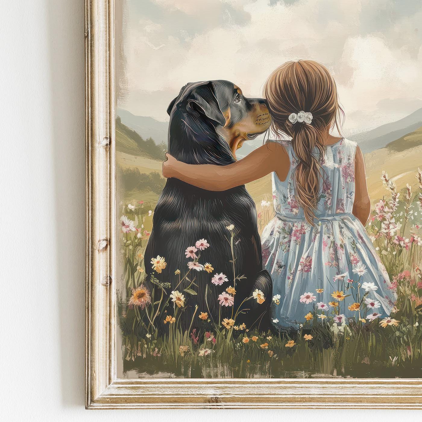 Rottweiler Nursery Art, Girl & Dog Wall Decor, Rottie Print - WildfieldPrints