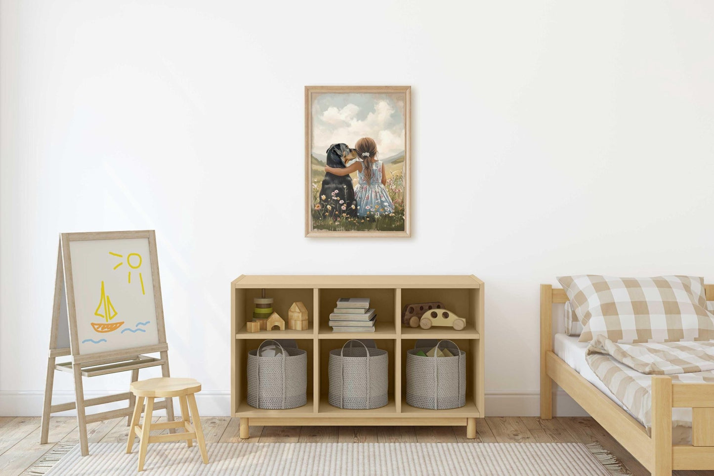 Rottweiler Nursery Art, Girl & Dog Wall Decor, Rottie Print - WildfieldPrints
