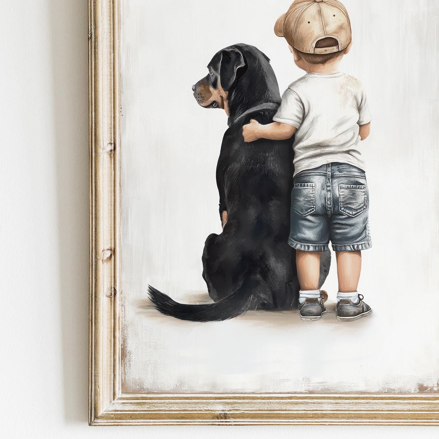 Rottweiler Nursery Decor, Boy & Dog Art Print, Cute Canine Wall Art - WildfieldPrints