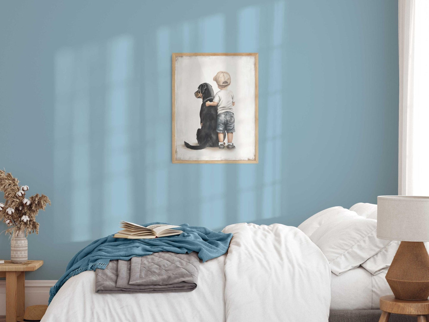 Rottweiler Nursery Decor, Boy & Dog Art Print, Cute Canine Wall Art - WildfieldPrints